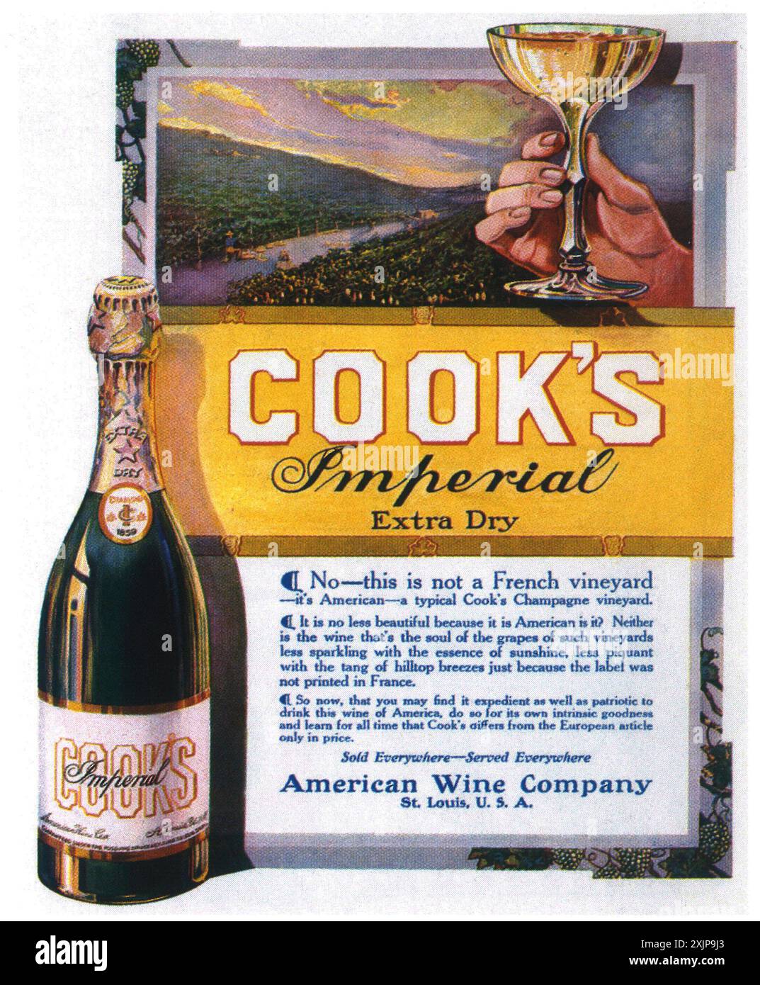 1914 pubblicità con champagne Cook's - American Wine Company St Louis Foto Stock