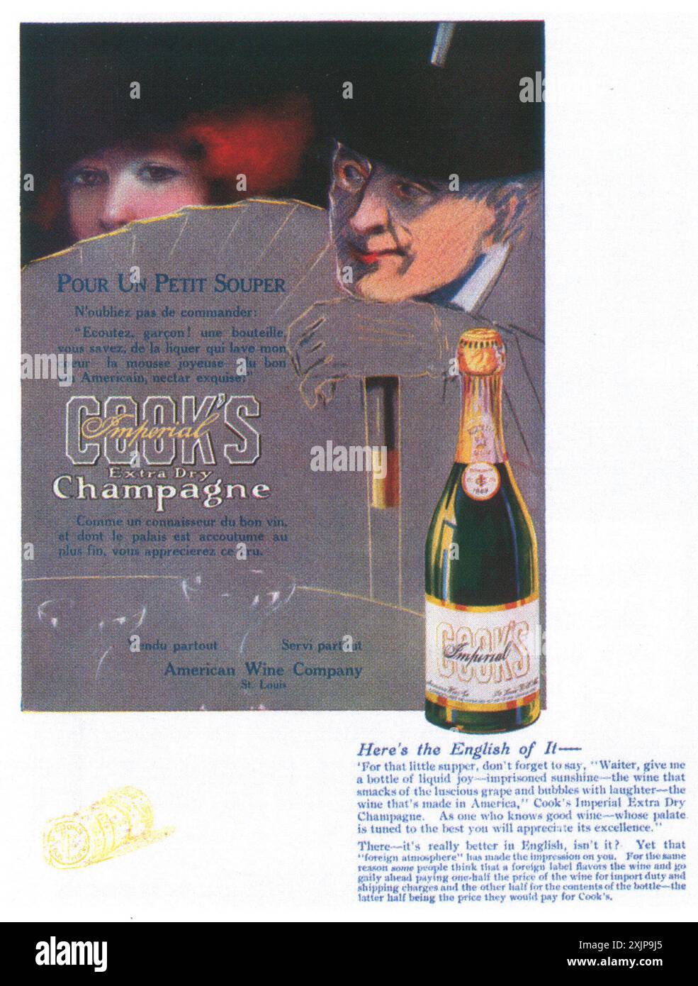 1913 pubblicità con champagne Cook's - American Wine Company St Louis Foto Stock