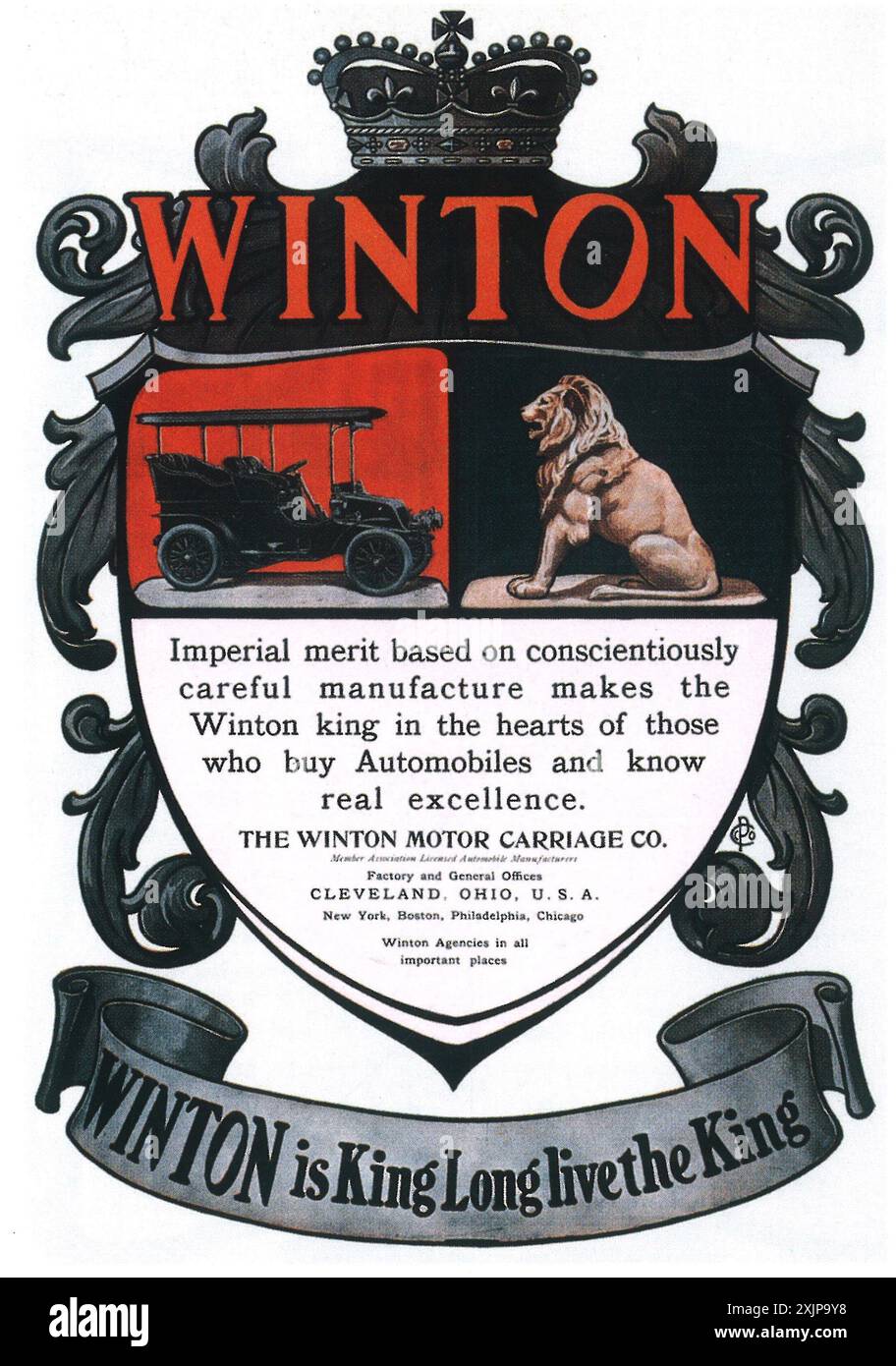 1904 Winton Automobile ad - King Lion Crest Foto Stock