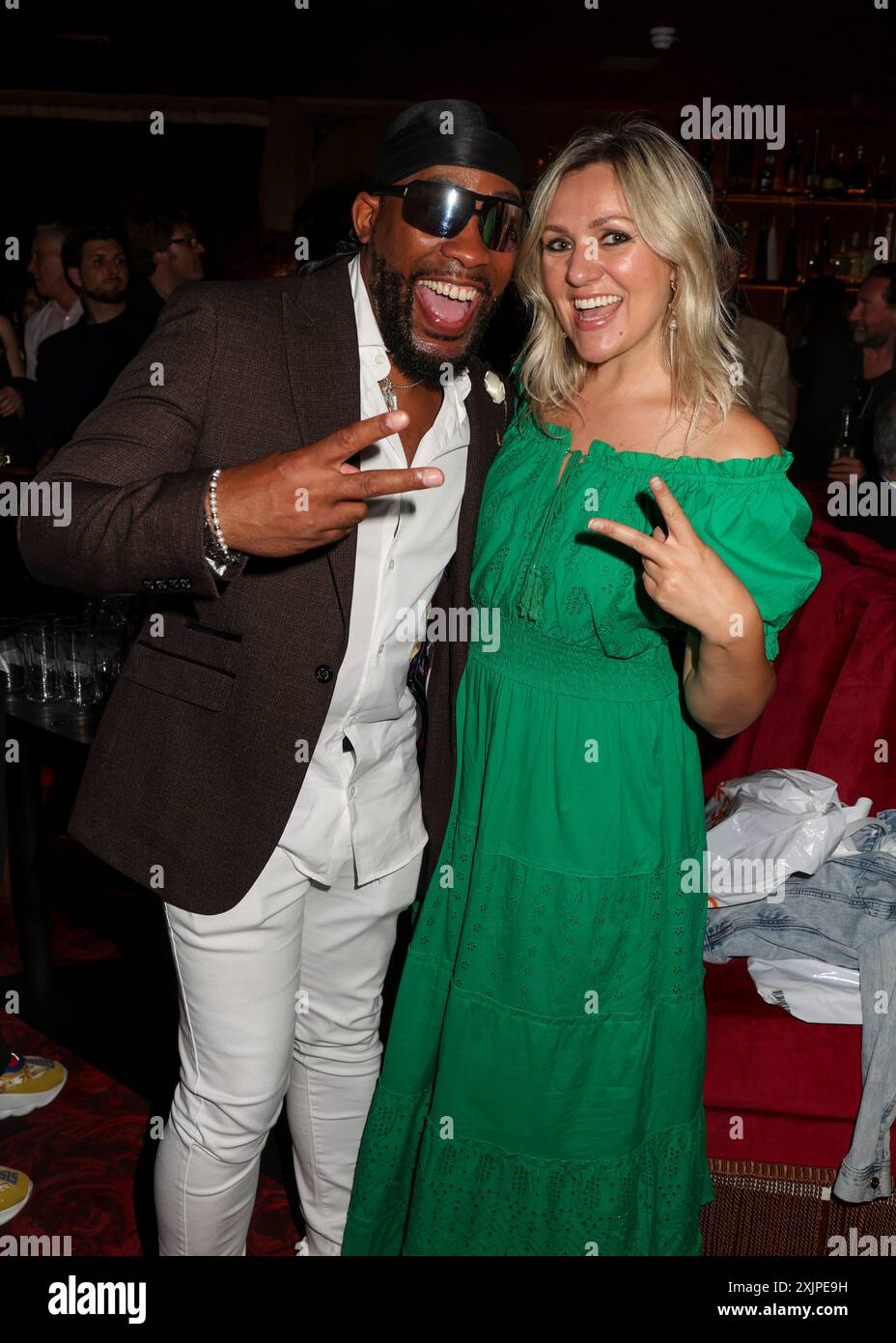 Londra, Regno Unito. 18 luglio 2024. Kule T e Larissa Eddie partecipano all'Alan Endfield's Summer Party alla Mistress of Mayfair a Mayfair, Londra. (Foto di Cat Morley/SOPA Images/Sipa USA) credito: SIPA USA/Alamy Live News Foto Stock