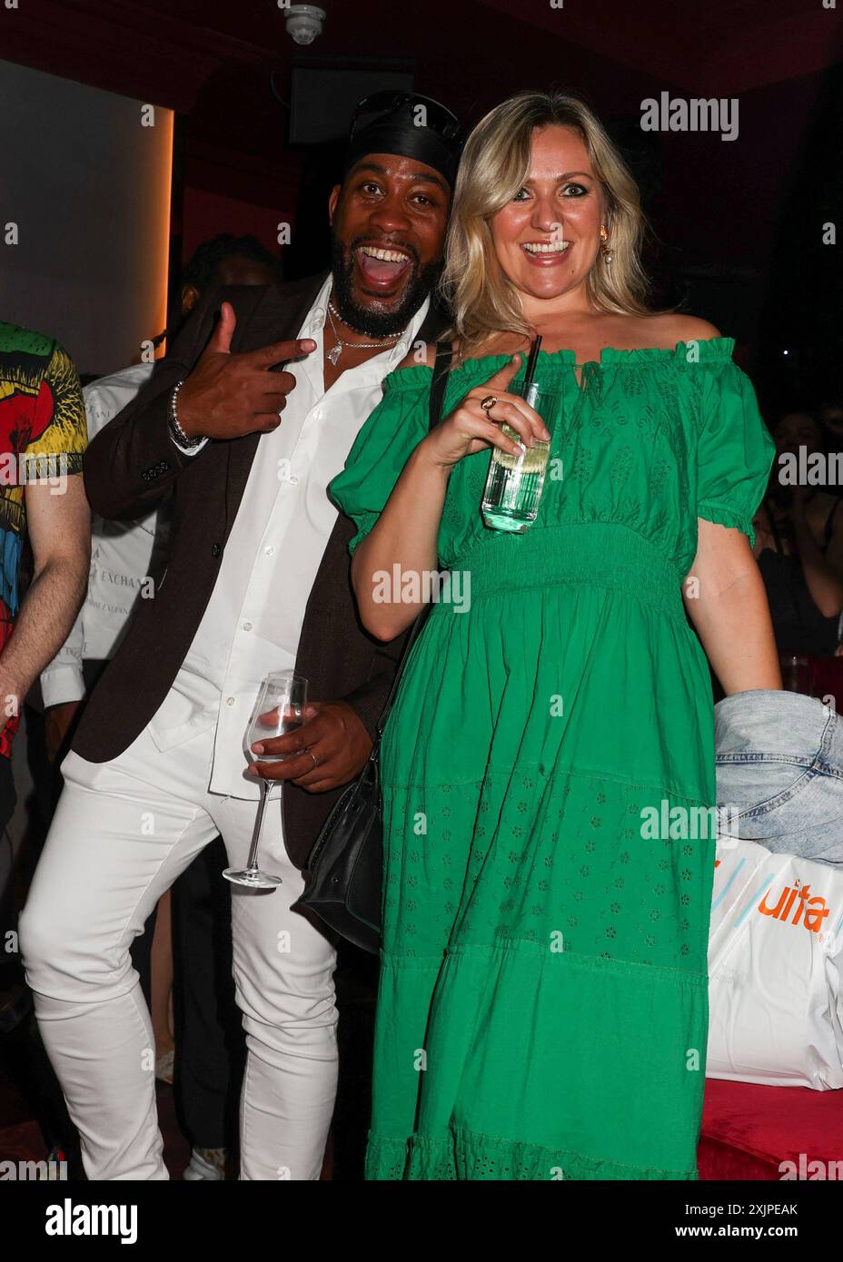 Londra, Regno Unito. 18 luglio 2024. Kule T e Larissa Eddie partecipano all'Alan Endfield's Summer Party alla Mistress of Mayfair a Mayfair, Londra. (Foto di Cat Morley/SOPA Images/Sipa USA) credito: SIPA USA/Alamy Live News Foto Stock