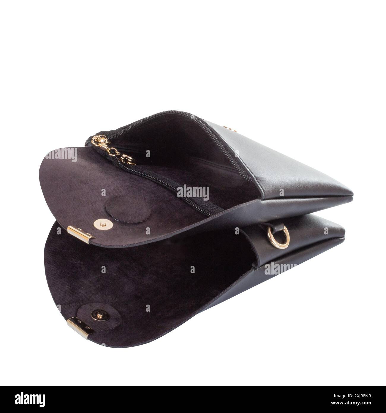 Primo piano di piccoli scomparti per pochette da donna con due tasche. Ampia parte interna della borsa da donna Foto Stock