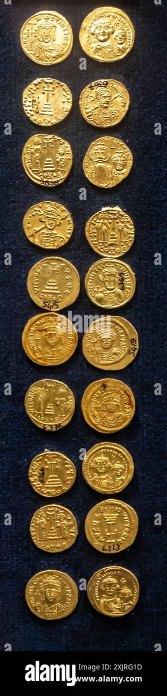 Moneta bizantina, l'imperatore costante II Pogonato (659-668 d.C.), l'Impero romano d'Oriente, Smirne Foto Stock