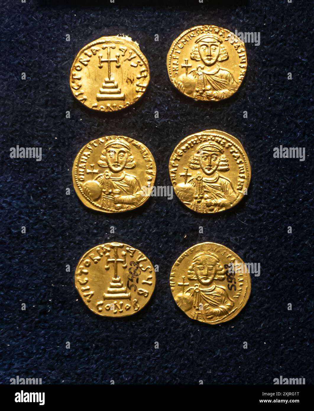 Moneta bizantina, imperatore Anastasio II (713-716 d.C.), Impero romano d'Oriente, Smirne Foto Stock