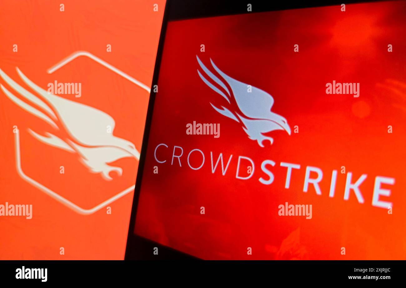 SUQIAN, CINA - 20 LUGLIO 2024 - illustrazione Un errore critico nell'aggiornamento software di CrowdStrike ha causato una schermata blu di morte sui computer Windows Foto Stock