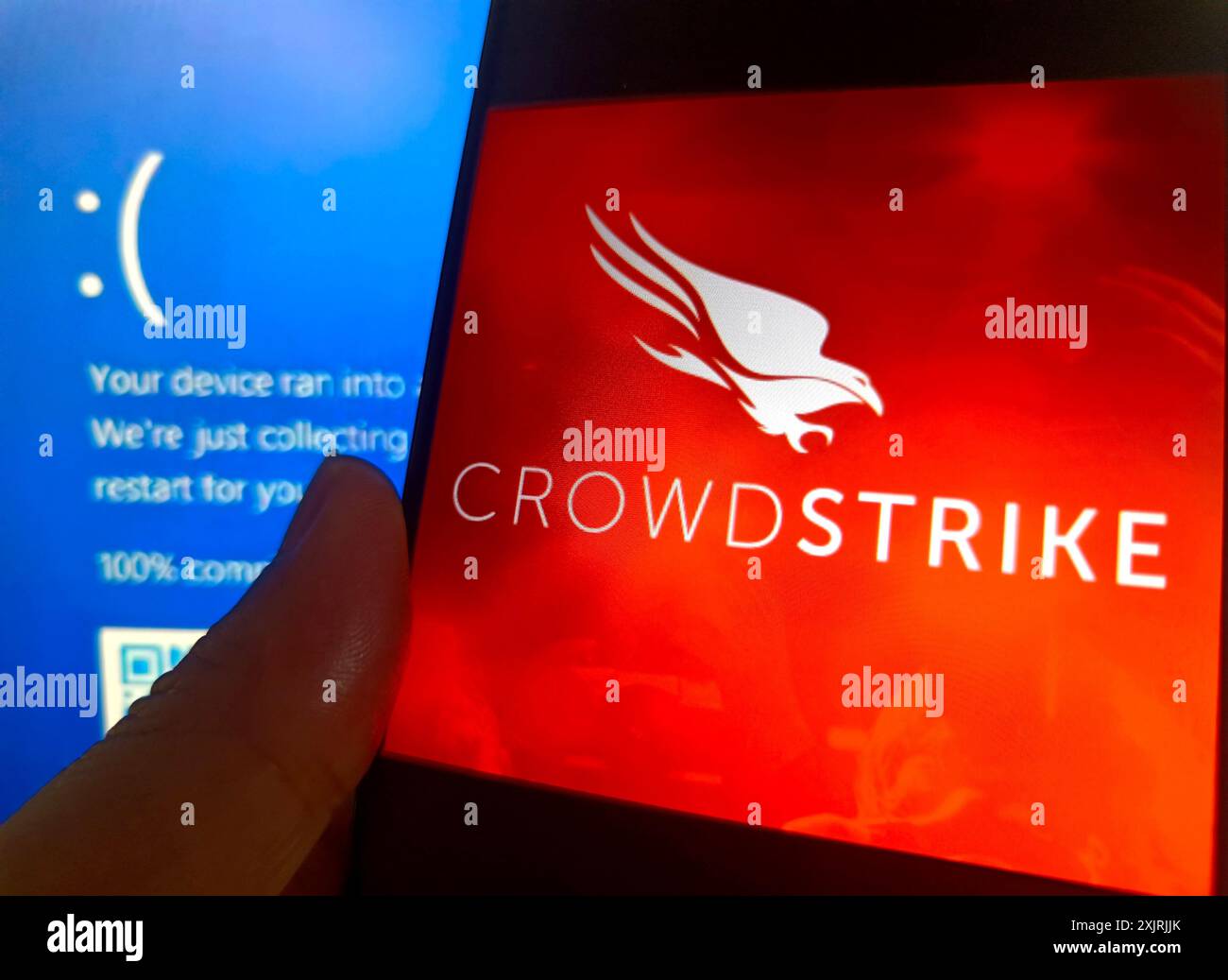 SUQIAN, CINA - 20 LUGLIO 2024 - illustrazione Un errore critico nell'aggiornamento software di CrowdStrike ha causato una schermata blu di morte sui computer Windows Foto Stock