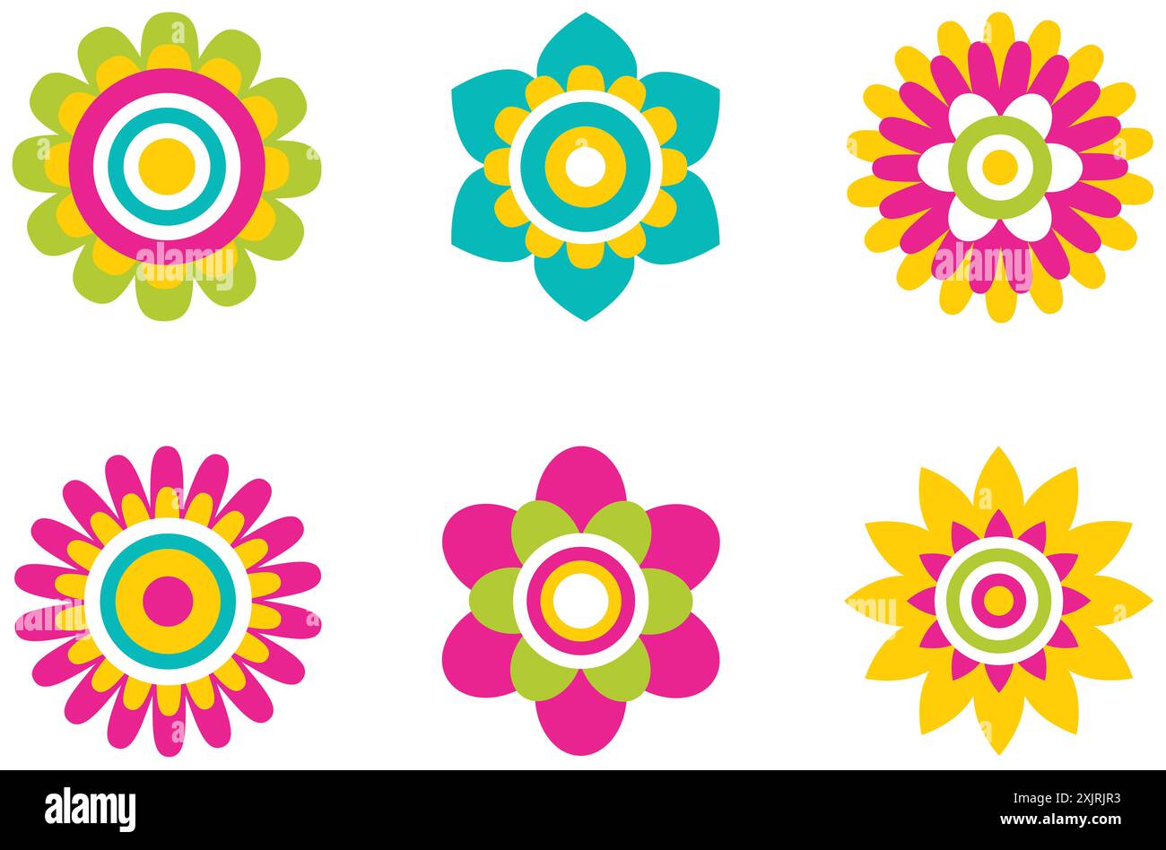 6 illustrazioni di fiori dai colori vivaci Foto Stock