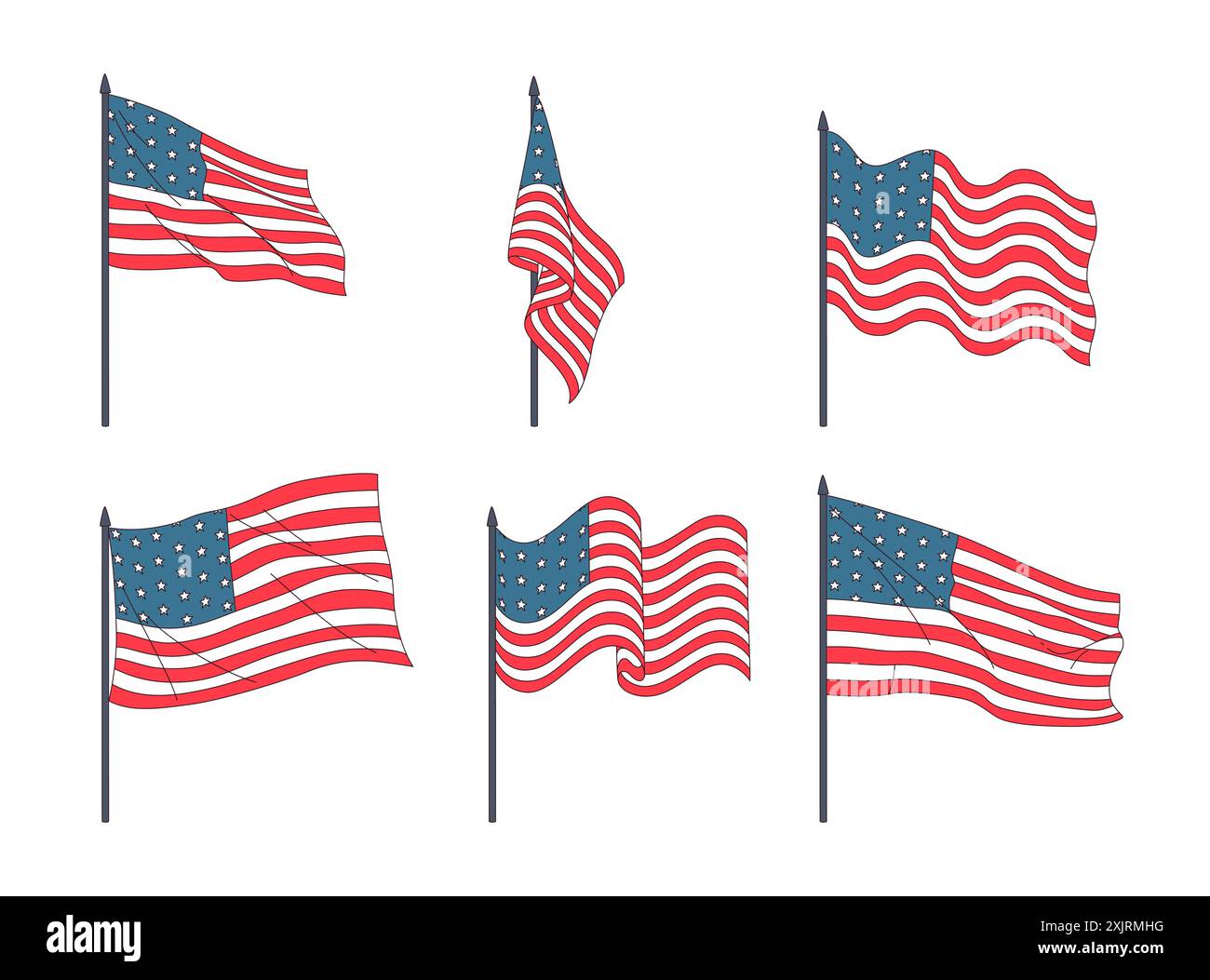 Palo bandiera degli Stati Uniti d'america . Stile cartoni animati Vector . Illustrazione Vettoriale