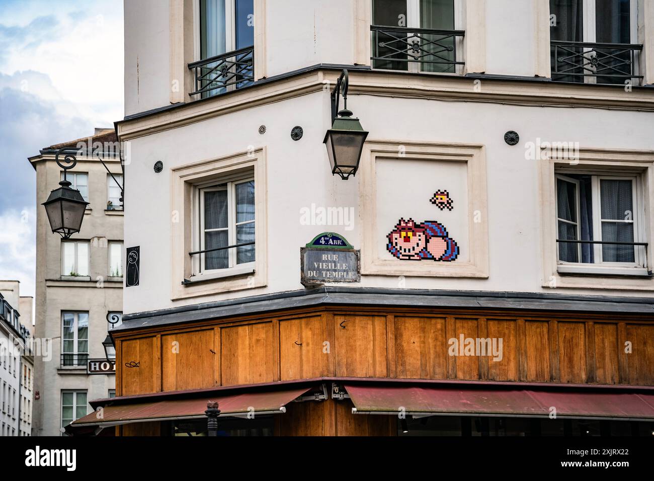 Rue Vielle du Temple, una strada nel quartiere di Marais, et 4th arrondissements, Parigi, Francia Foto Stock