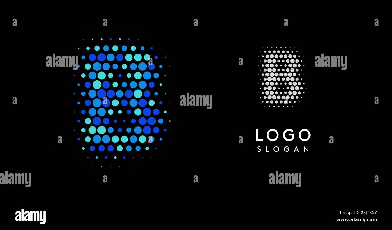 Logo astratto lettera B con puntini sfumati blu, design moderno e minimalista per il branding aziendale, l'identità aziendale e le aziende tecnologiche Illustrazione Vettoriale