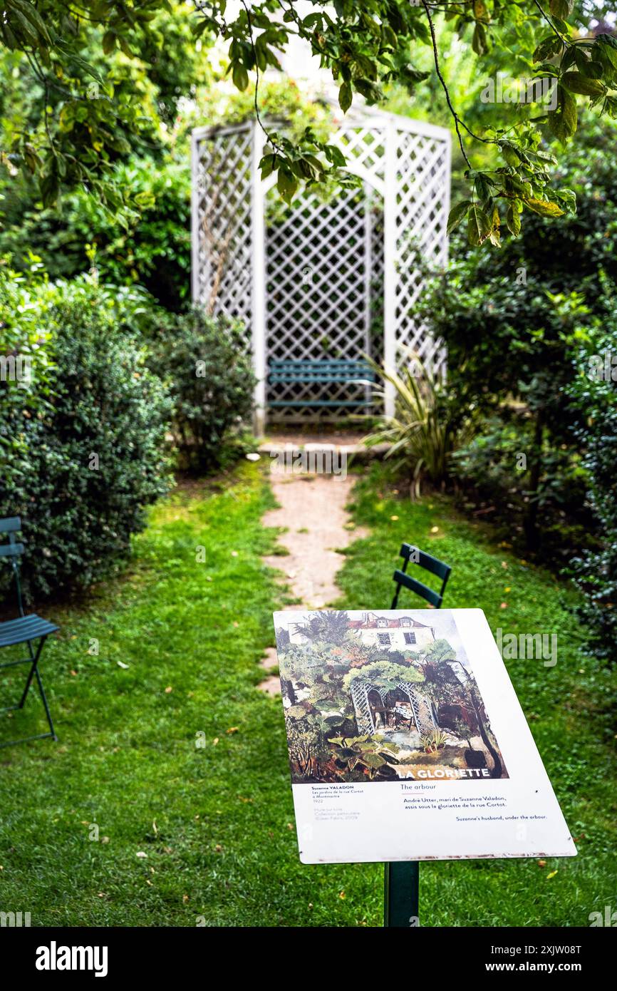 Giardino di Renoir del Musée de Montmartre (Museo di Montmartre) in rue Cortot nel 18° arrondissement di Parigi, Francia. Foto Stock