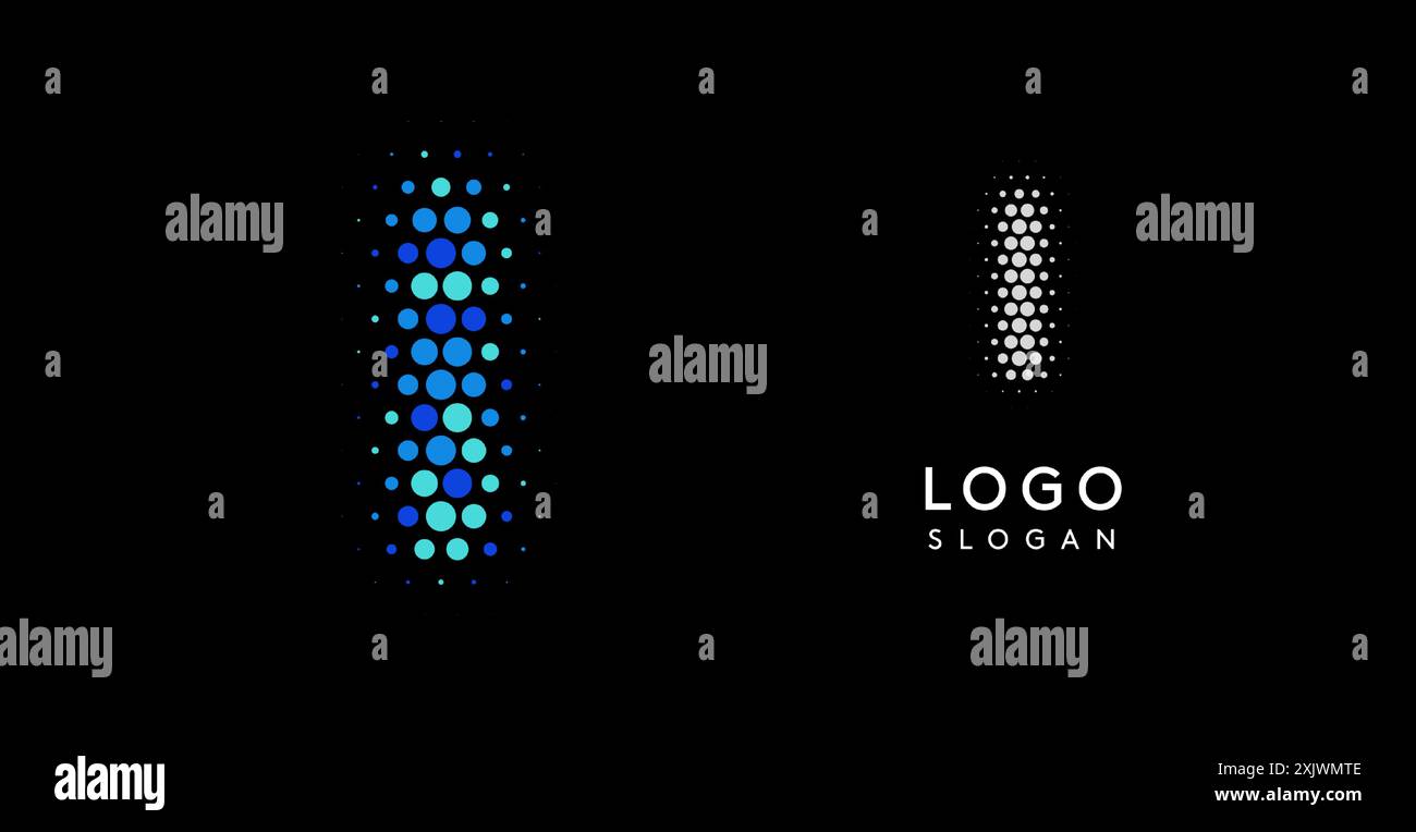 Logo Letter i astratto con puntini sfumati blu, design moderno e minimalista. Ideale per il branding aziendale, l'identità aziendale e le aziende tecnologiche. Elegante Illustrazione Vettoriale