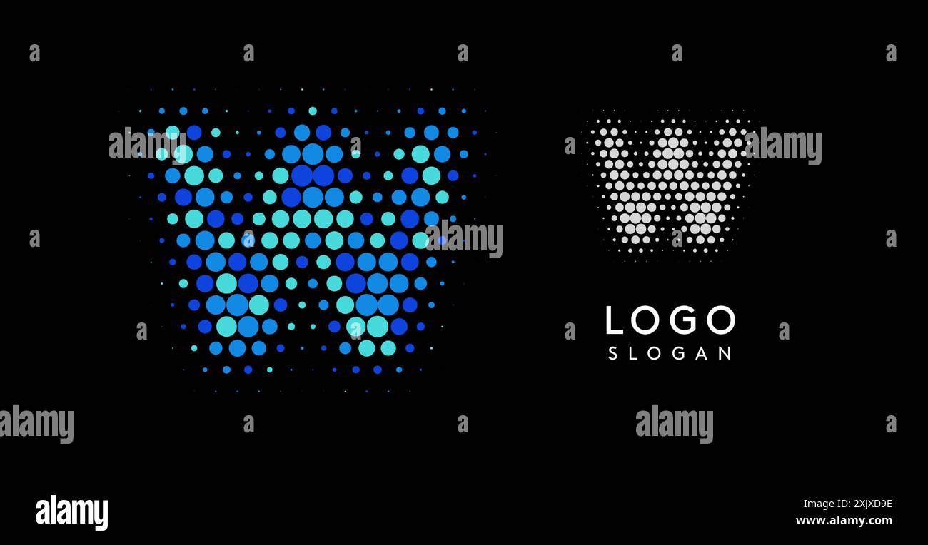 Logo lettera W astratto con puntini sfumati blu, design moderno e minimalista. Ideale per il branding aziendale, l'identità aziendale e le aziende tecnologiche. Elegante Illustrazione Vettoriale