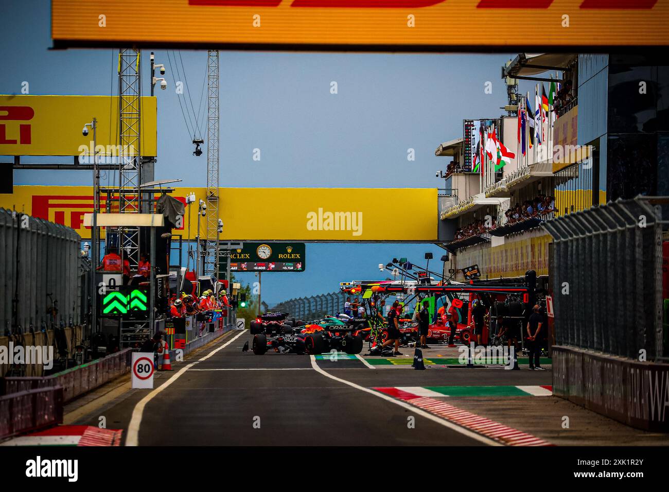 Pit Lane/Box, durante il GP d'Ungheria, Budapest 18-21 luglio 2024 Formula 1 World Championship 2024. Foto Stock