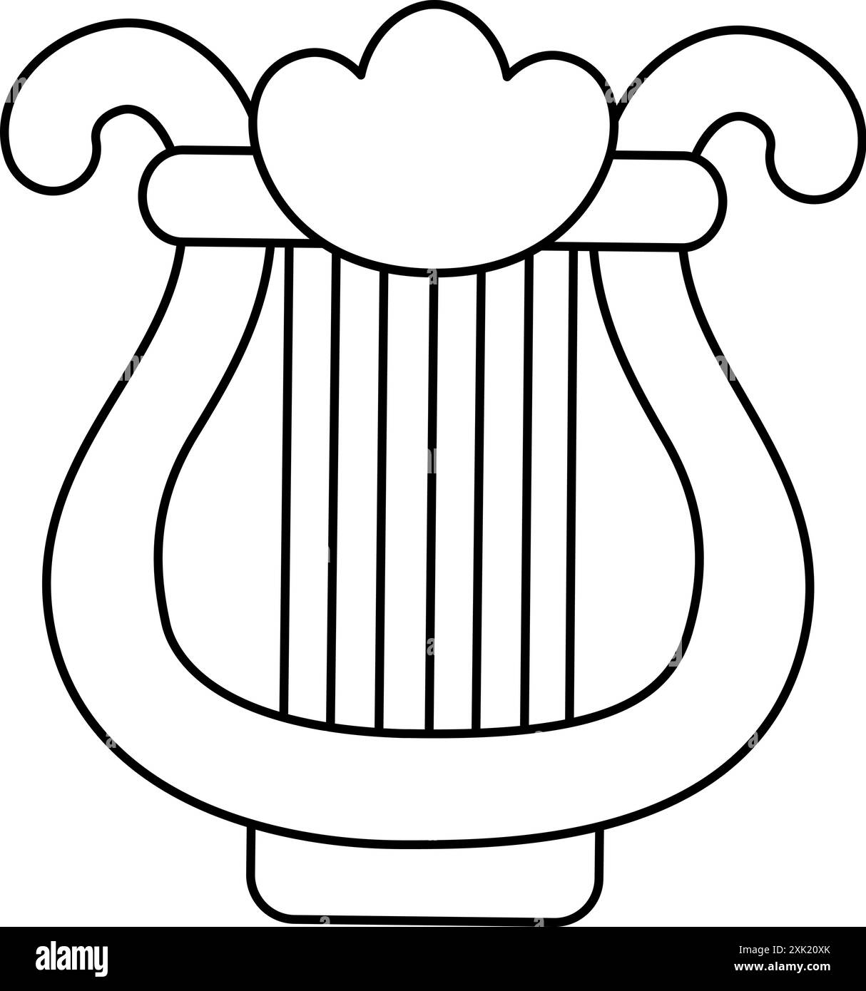 Icona Vector black and white Harp (arpa vettoriale nera e bianca). Carino giorno di San Patrizio o sirena illustrazione di linee di strumenti musicali o pagina da colorare. Video delle feste nazionali irlandesi Illustrazione Vettoriale