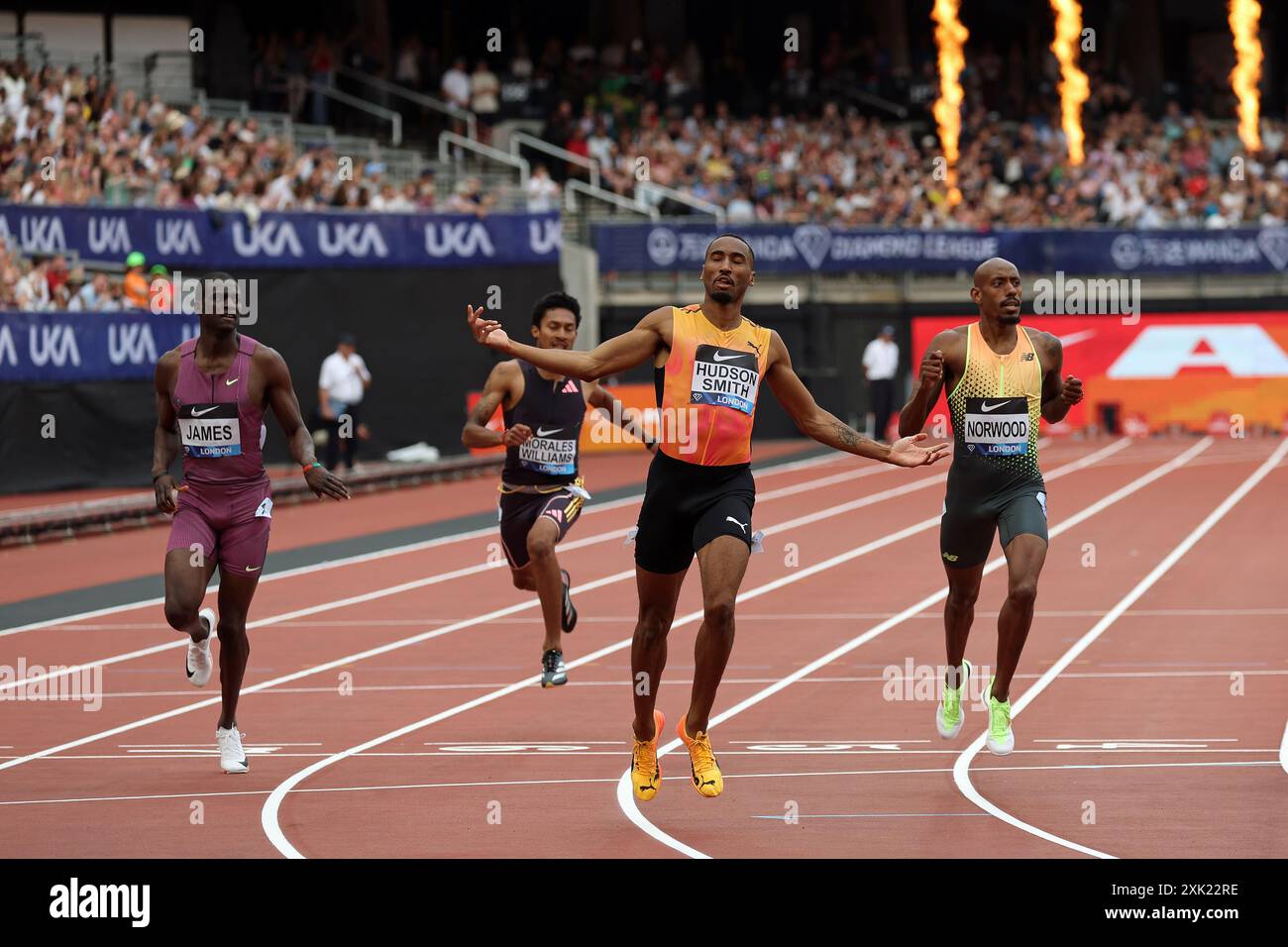 Londra, Regno Unito. 20 luglio 2024. Matthew HUDSON-SMITH festeggia la vittoria dei 400 m in un record europeo al London Diamond League Meeting luglio 2024 crediti: Mark Easton/Alamy Live News Foto Stock