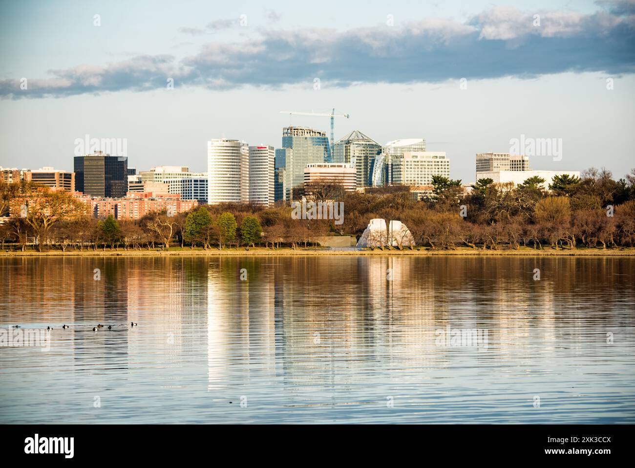 Rosslyn Skyline Arlington Virginia // WASHINGTON DC - lo skyline di Rosslyn sorge sul fiume Potomac. Moderni ed alti edifici di Arlington, il quartiere degli affari della Virginia. Foto Stock