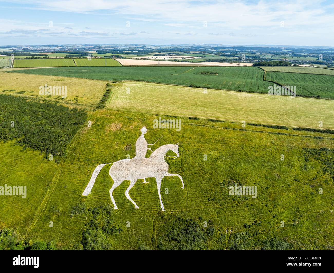 Osmington White Horse di un drone, Osmington Hill, Weymouth, Dorset, Inghilterra Foto Stock