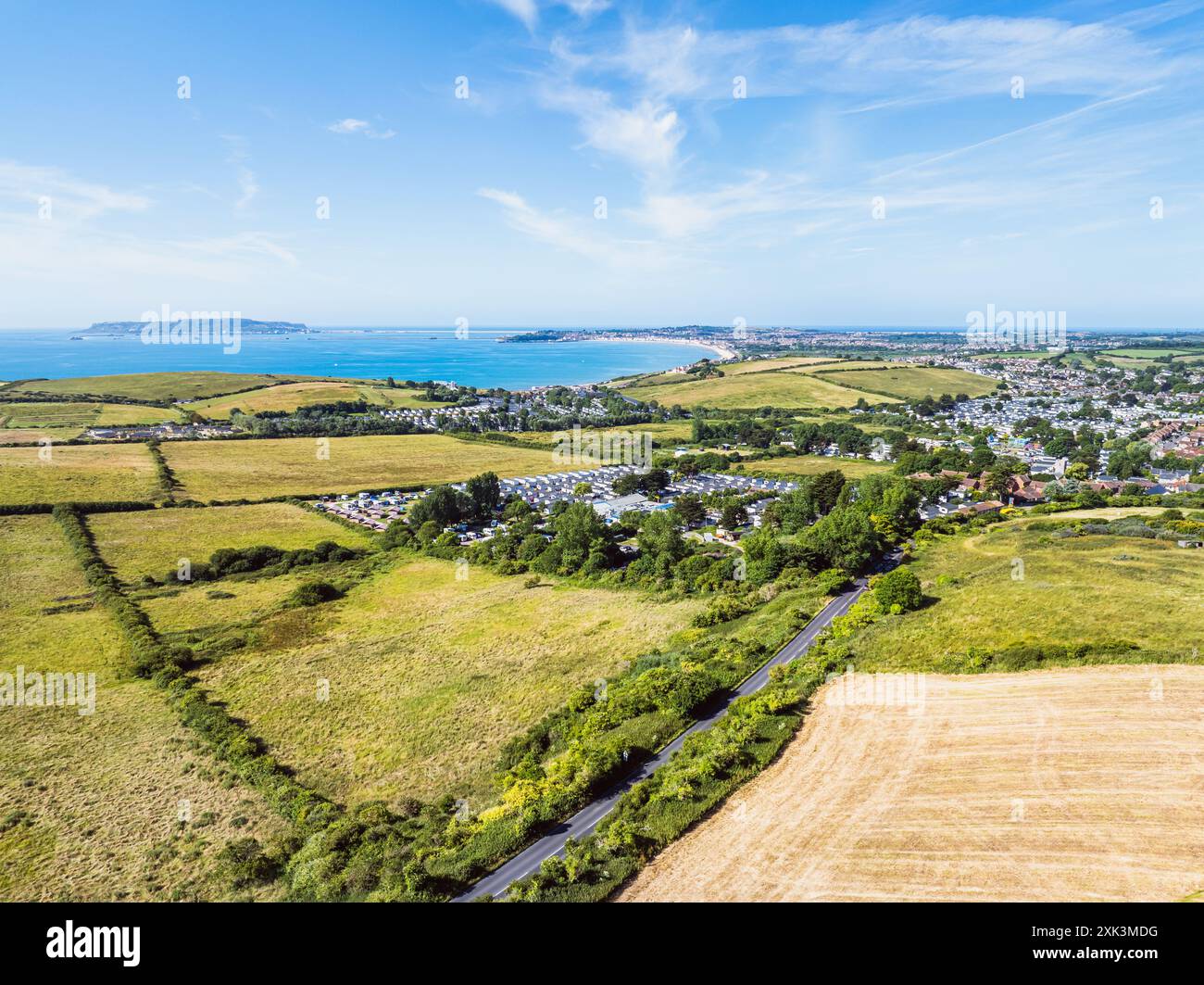 Vista aerea di Preston e Weymouth da Osmington Hill, Dorset, Inghilterra Foto Stock