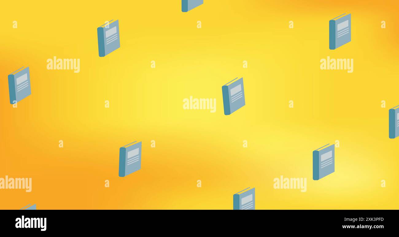 Immagine delle icone dei libri scolastici con motivo continuo sullo spazio di copia su sfondo giallo sfumato Foto Stock