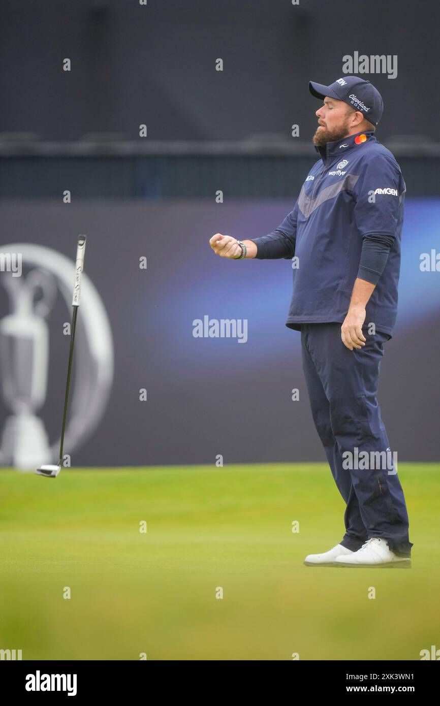Troon, Ayrshire meridionale, Scozia. 20 luglio 2024; Royal Troon Golf Club, Troon, South Ayrshire, Scozia; Open Championship Round 3; Shane Lowry reagisce dopo aver perso un putt sul 18° green credito: Action Plus Sports Images/Alamy Live News Foto Stock