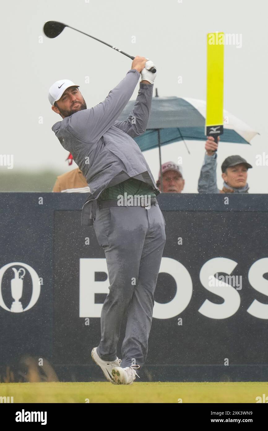 Troon, Ayrshire meridionale, Scozia. Adam Schenk20 luglio 2024; Royal Troon Golf Club, Troon, South Ayrshire, Scozia; Open Championship Round 3; e Scottie Scheffler sudafricano nessun amore per le noccioline devono solo pubblicarli Credit: Action Plus Sports Images/Alamy Live News Foto Stock