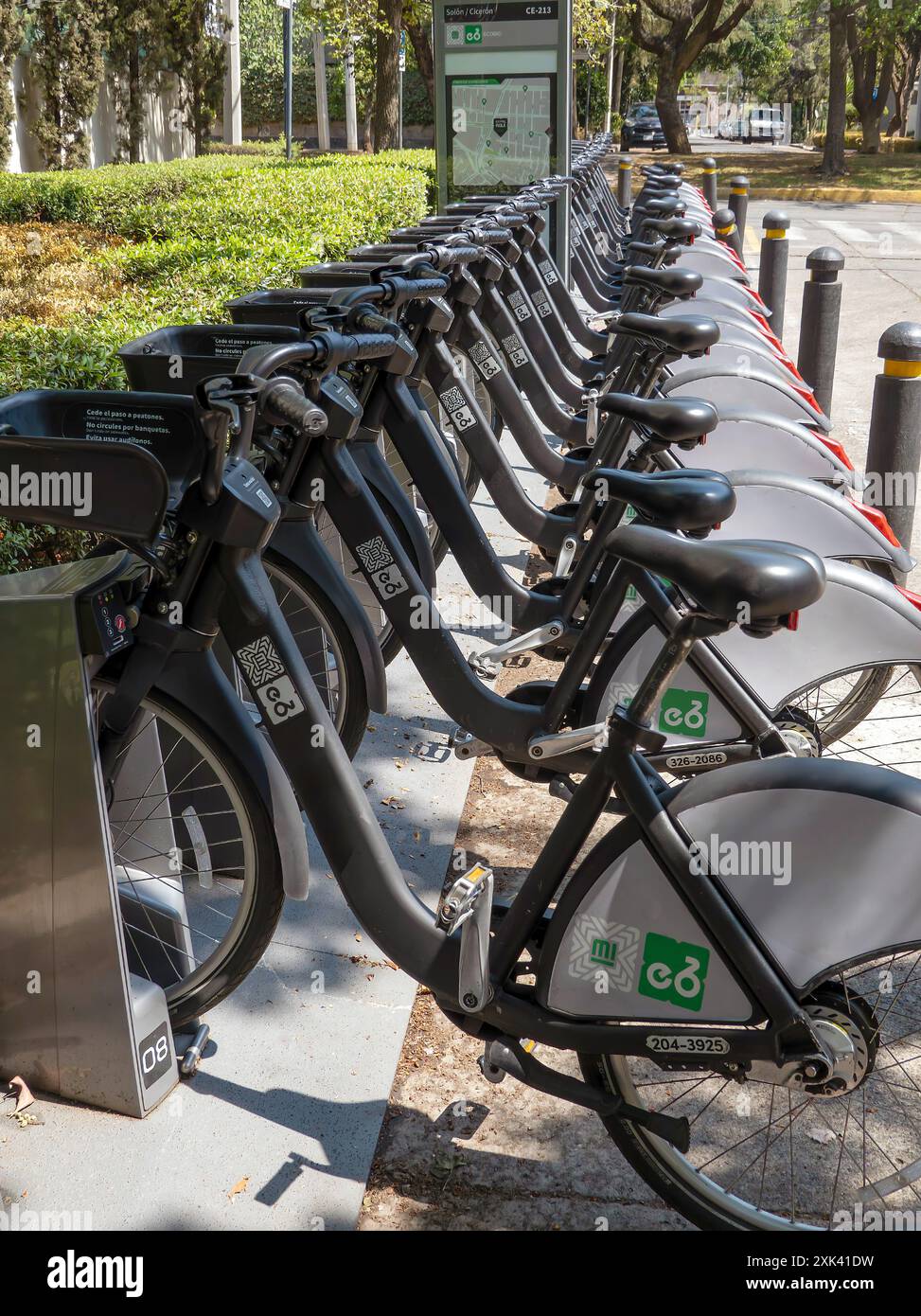 Biciclette rideshare su rack Foto Stock