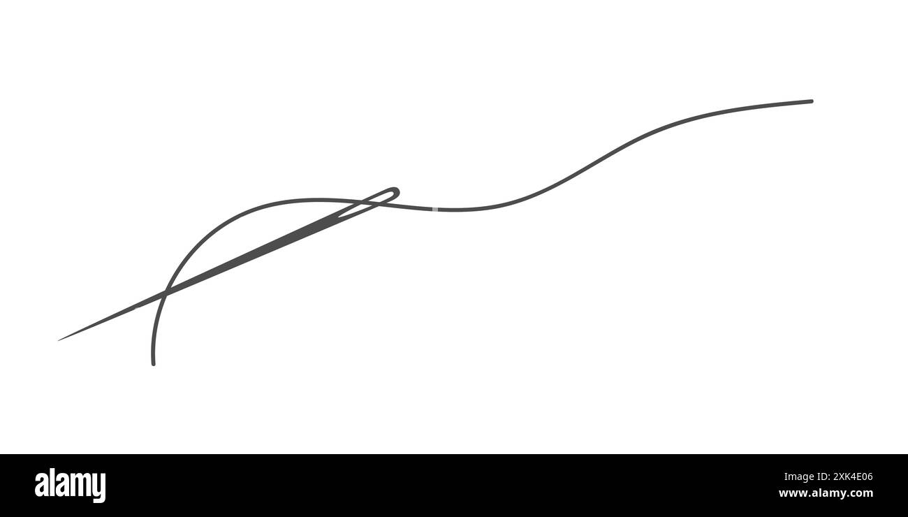 Illustrazione vettoriale dell'icona della silhouette dell'ago e della filettatura. Logo personalizzato con il simbolo dell'ago e il filo curvato isolato su sfondo bianco. Artigianato fatto a mano Illustrazione Vettoriale