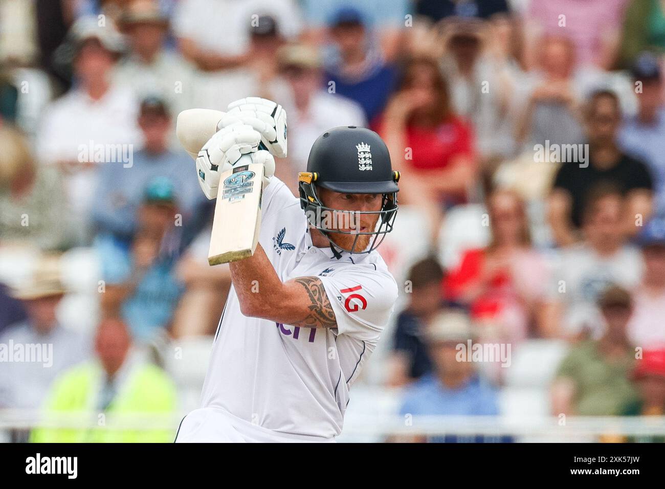 Nottingham, Regno Unito. 21 luglio 2024. Ben Stokes in azione con la mazza durante il Rothesay International test Match Series match tra Inghilterra e Indie occidentali a Trent Bridge, Nottingham, Inghilterra, il 21 luglio 2024. Foto di Stuart Leggett. Solo per uso editoriale, licenza richiesta per uso commerciale. Non utilizzare in scommesse, giochi o pubblicazioni di singoli club/campionato/giocatori. Crediti: UK Sports Pics Ltd/Alamy Live News Foto Stock