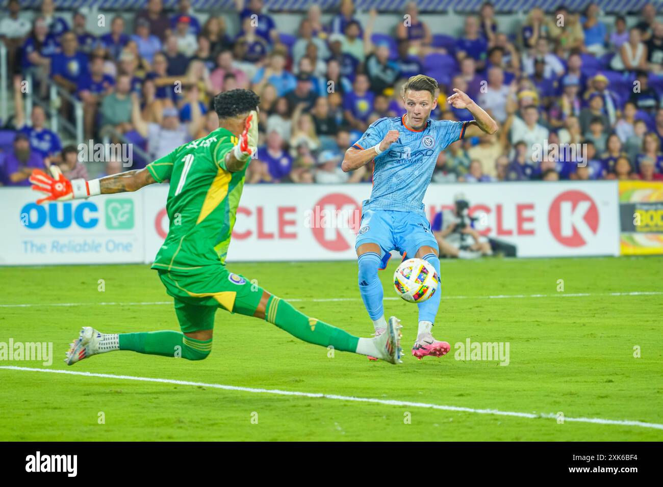 Orlando, Florida, Stati Uniti, 20 luglio 2024, l'attaccante del New York City FC Hannes Wolf #17 fa segnare all'Inter&Co Stadium. (Foto: Marty Jean-Louis/Alamy Live News Foto Stock