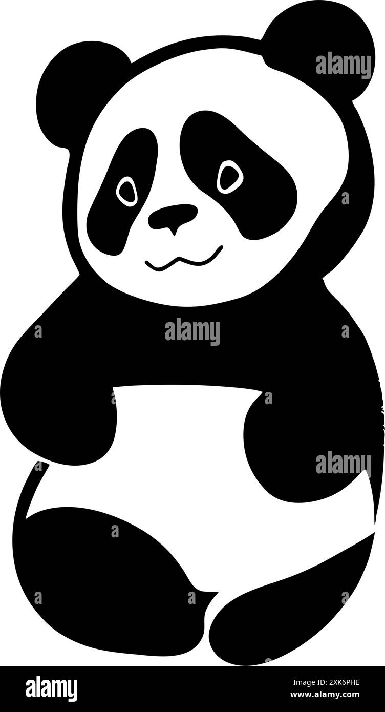 semplice grafica nera che disegna un panda, un elemento decorativo e un logo Foto Stock
