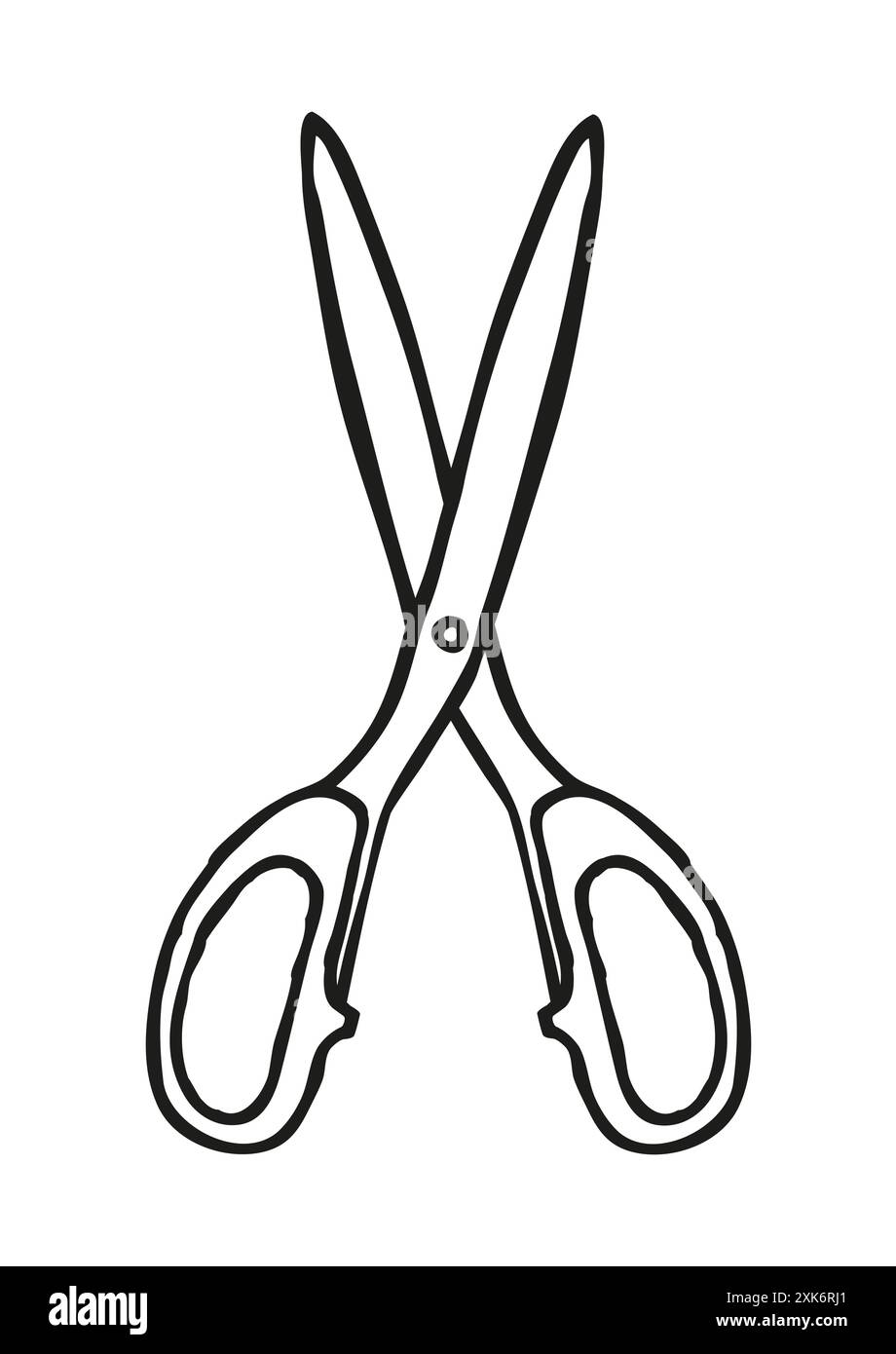 Icona o logo a forbice a dodle, disegnati a mano con sottile linea nera. Isolato su sfondo bianco. Illustrazione vettoriale Illustrazione Vettoriale
