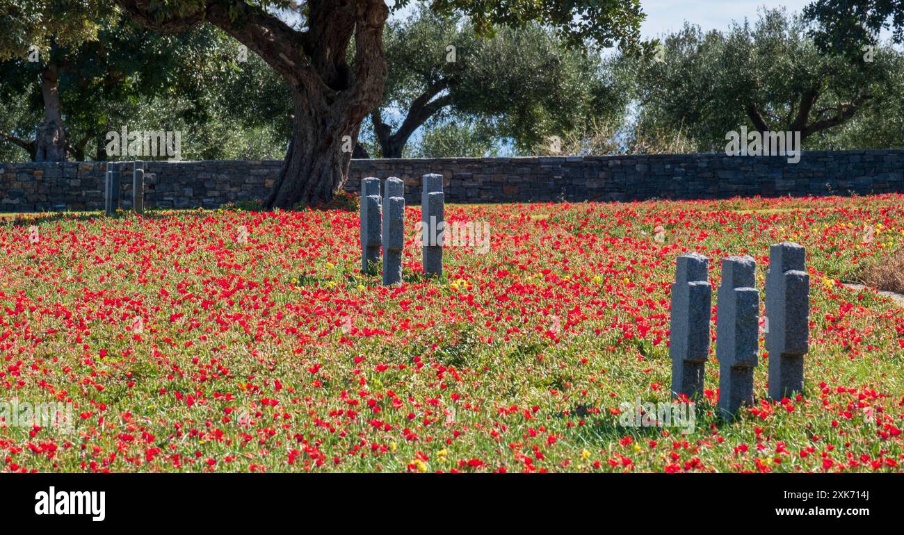 Cimitero di guerra tedesco a Maleme in primavera, Creta Foto Stock