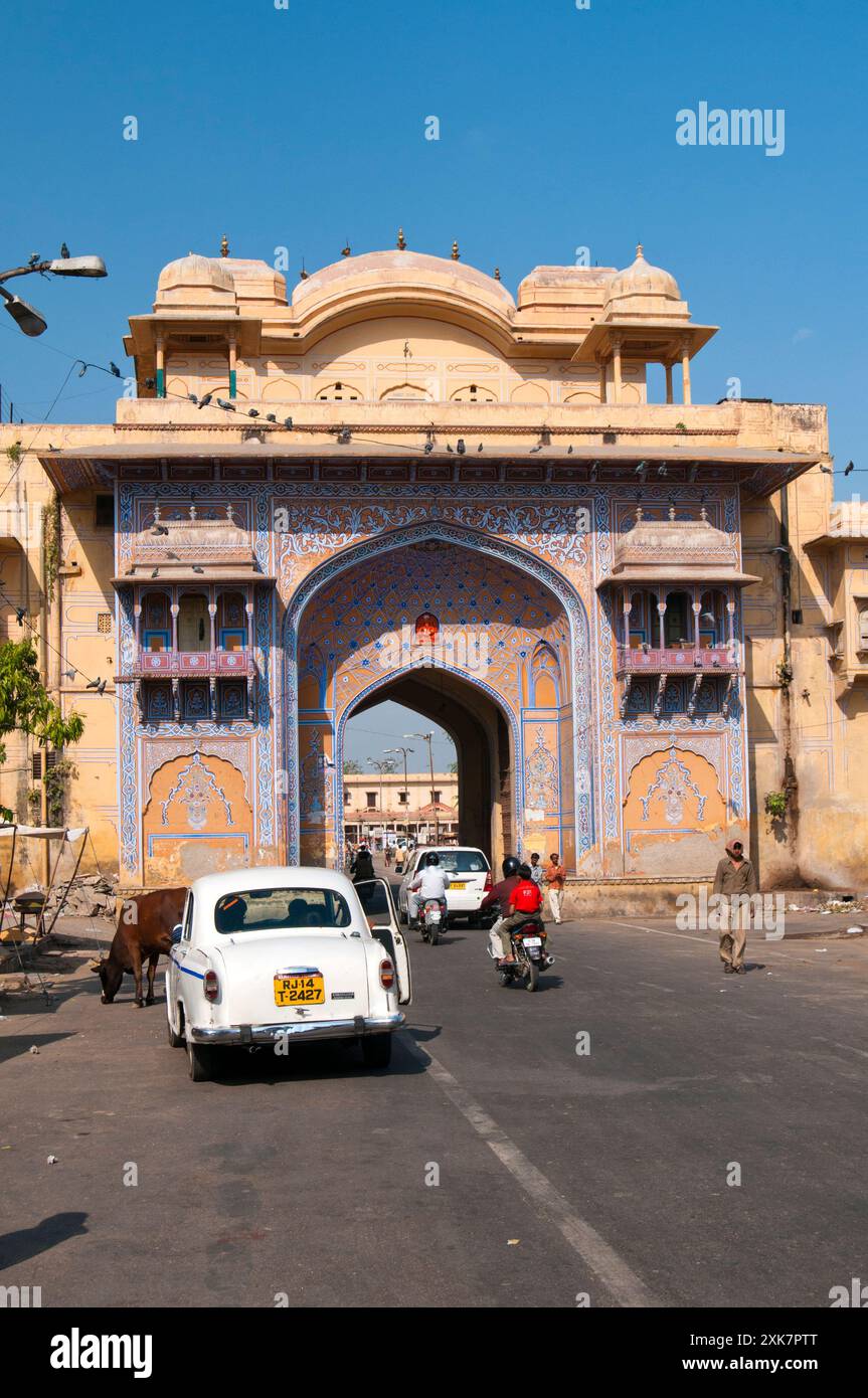 Cancello per il Palazzo di Città, Jaipur, stato del Rajasthan, India, Asia Foto Stock
