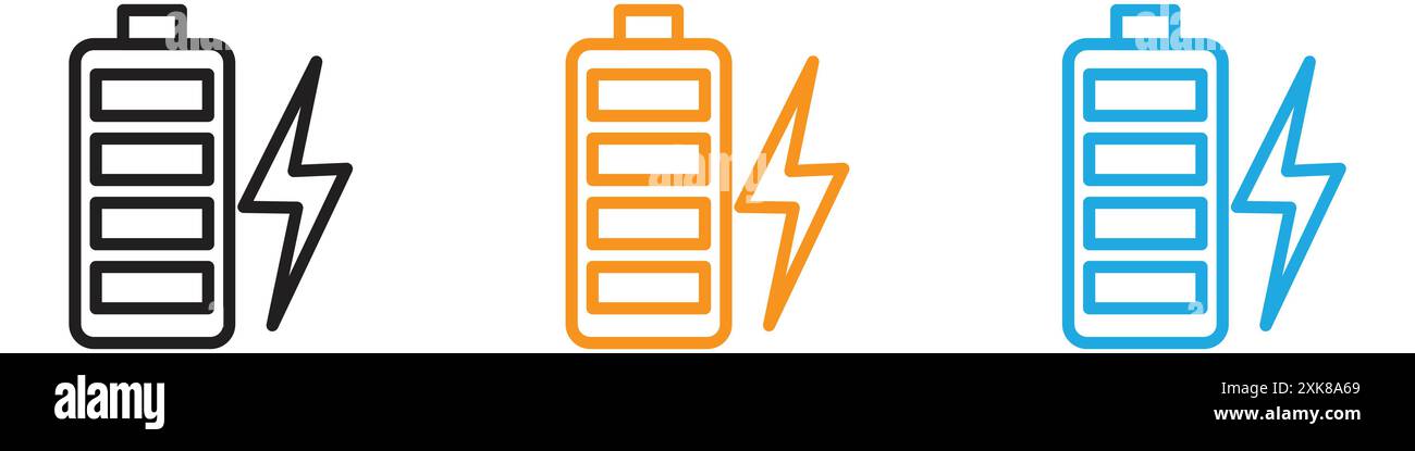 Icona della batteria in carica, logo vettoriale, set di pacchetti o pacchetto Illustrazione Vettoriale