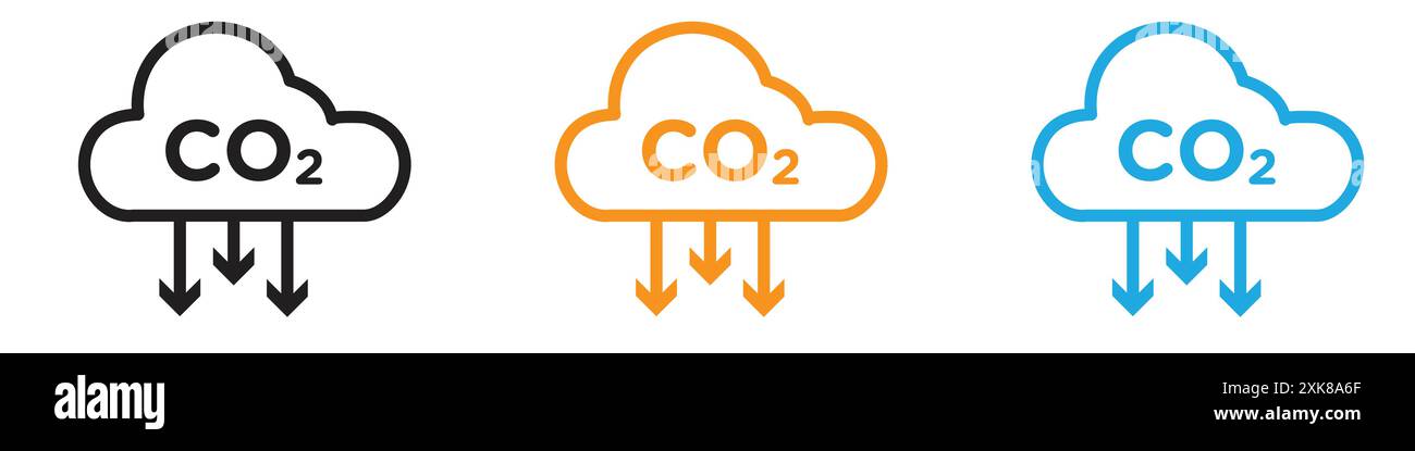 Set di raccolta o pacchetto pacchetto con logo vettoriale icona riduzione CO2 Illustrazione Vettoriale
