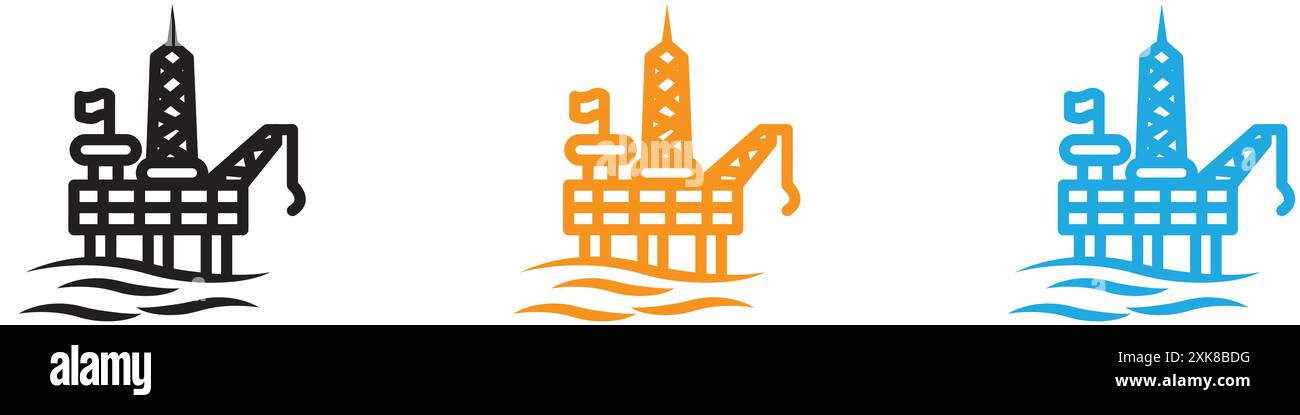 Collezione di logo vettoriale icona piattaforma petrolifera o gruppo pacchetto Illustrazione Vettoriale