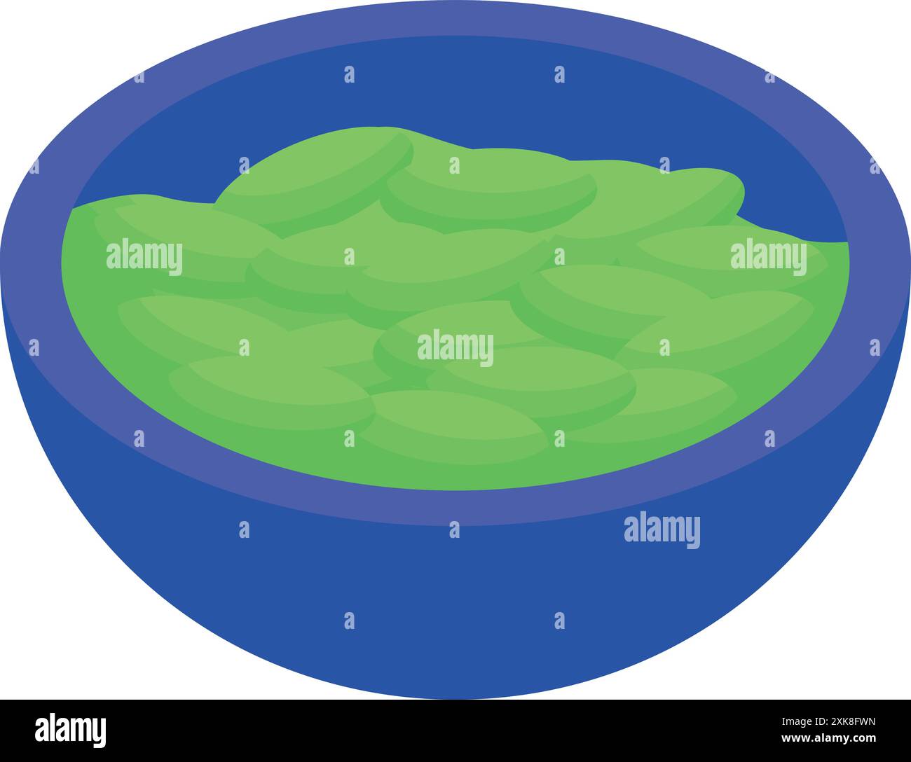 Ciotola blu ripiena di salsa di wasabi verde icona isometrica isolata su sfondo bianco Illustrazione Vettoriale