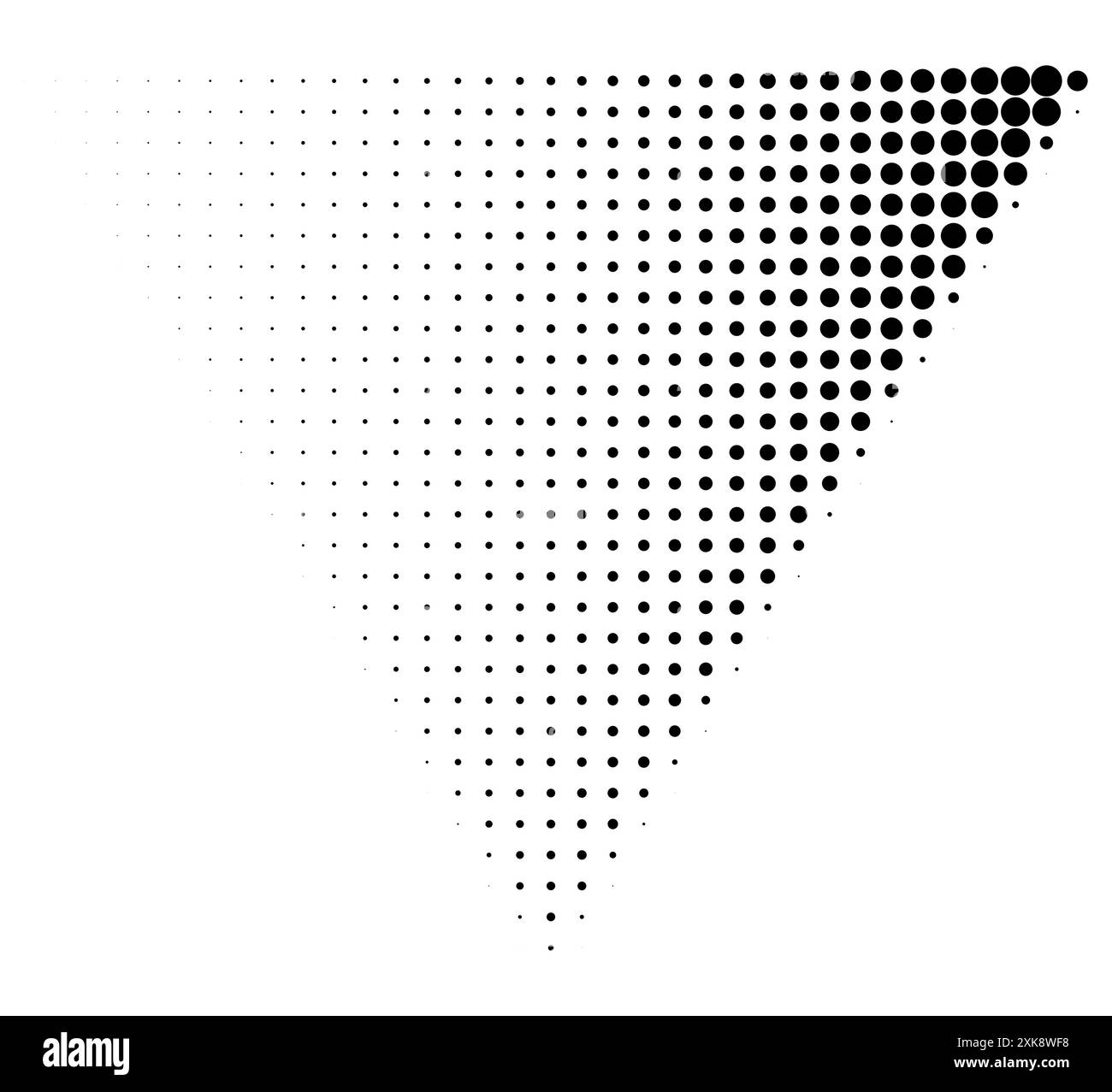 Stile pop art a fumetti con mezzitoni a triangolo punteggiato. Triangolo tratteggiato astratto, mezzitoni rotondi punti geometrici, texture pop art. Illustrazione mezzitoni Illustrazione Vettoriale