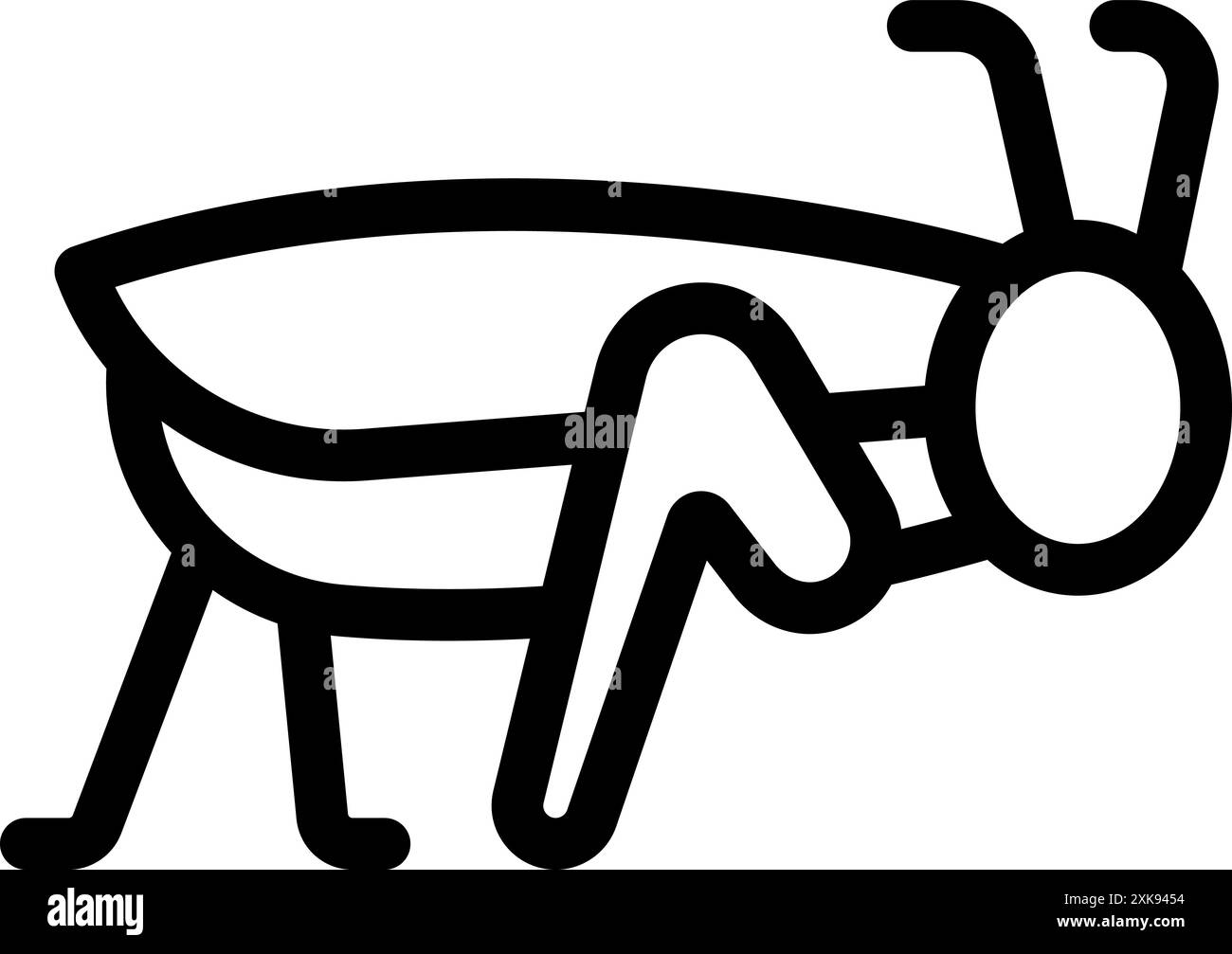 Semplice icona del contorno di una cavalletta in piedi su sei gambe con grandi occhi Illustrazione Vettoriale