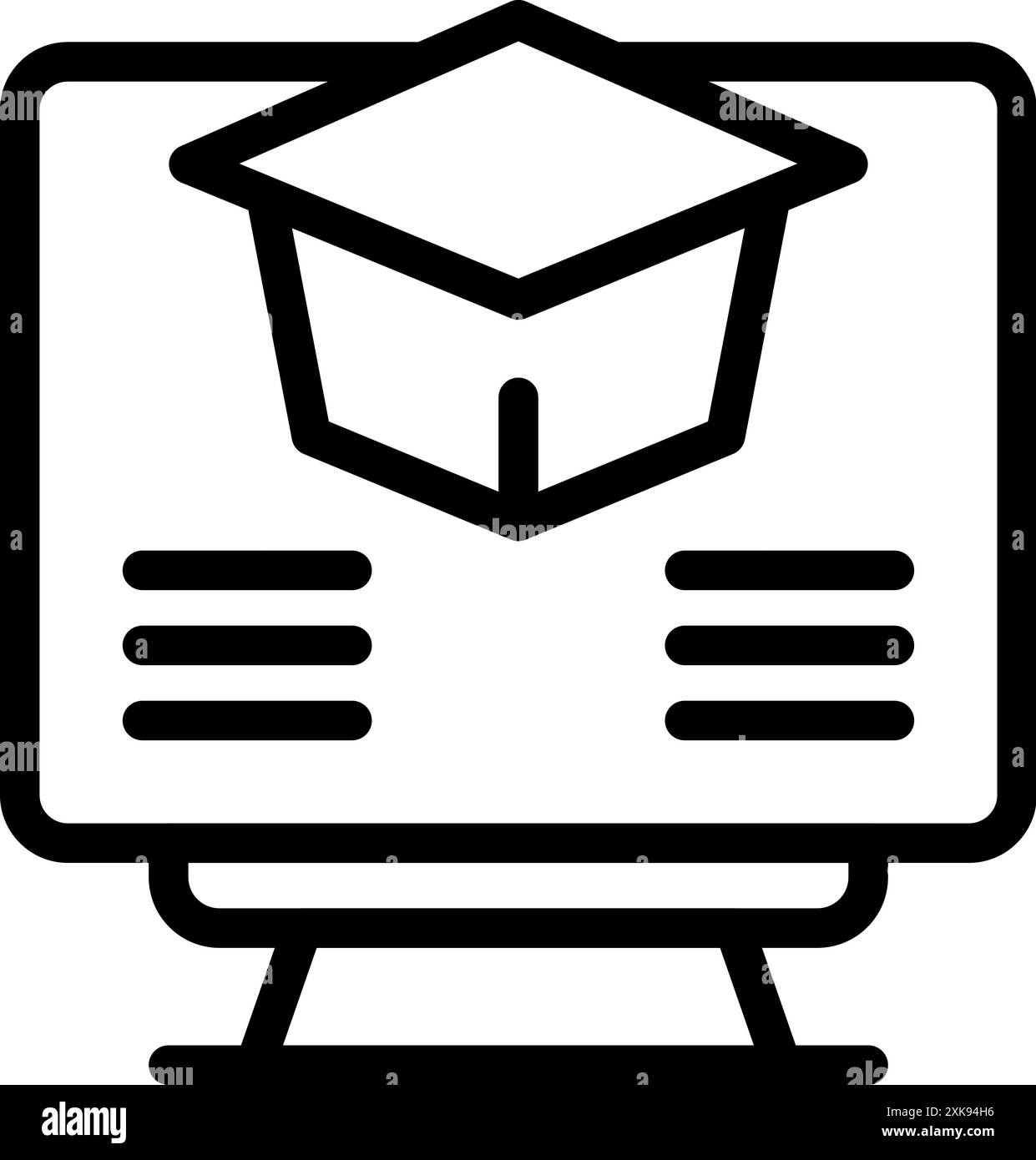 Cappuccio di laurea visualizzato sul monitor di un computer, che rappresenta il concetto di formazione online e che riceve una laurea virtualmente Illustrazione Vettoriale