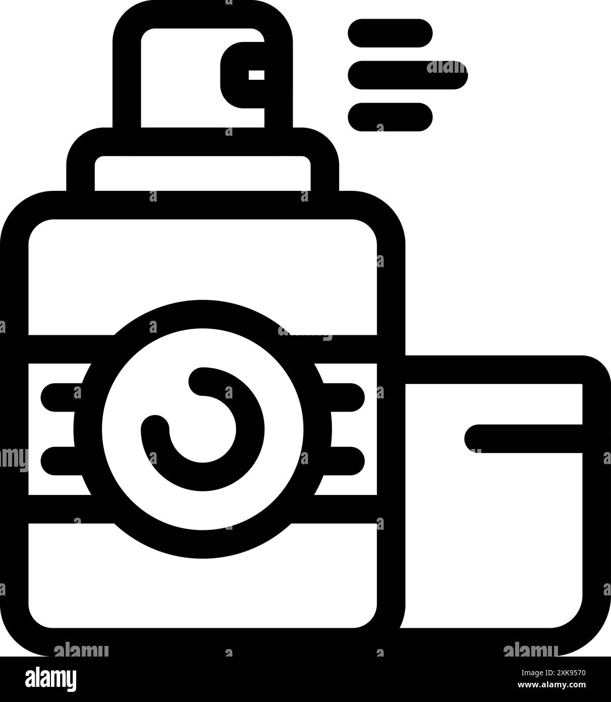 È possibile utilizzare una semplice icona a forma di linee in bianco e nero di uno spray, suggerendo la creazione di Street art o graffiti Illustrazione Vettoriale