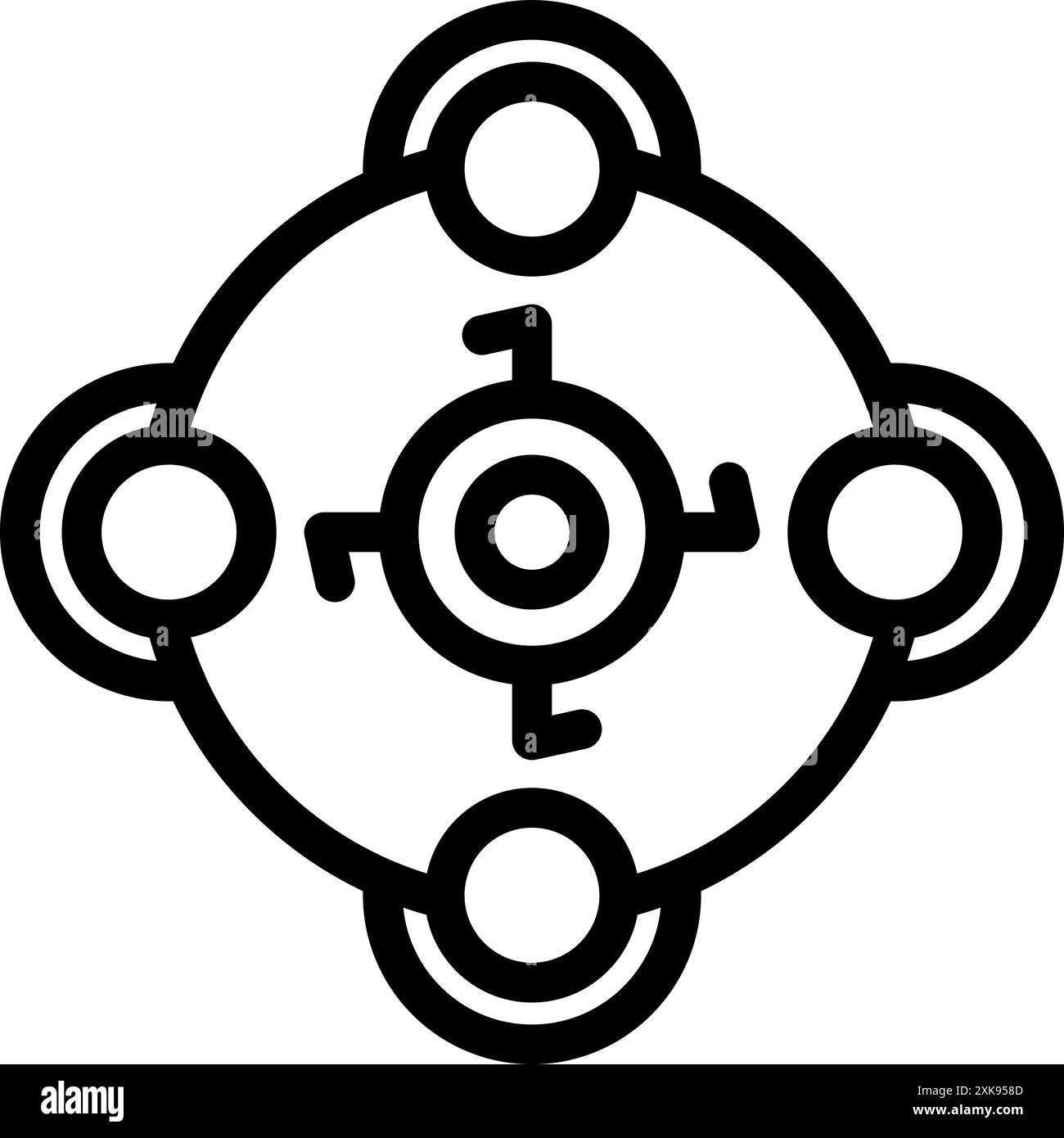 Questa icona astratta rappresenta il flusso di dati e l'integrazione del sistema con il design circolare e gli elementi di collegamento Illustrazione Vettoriale