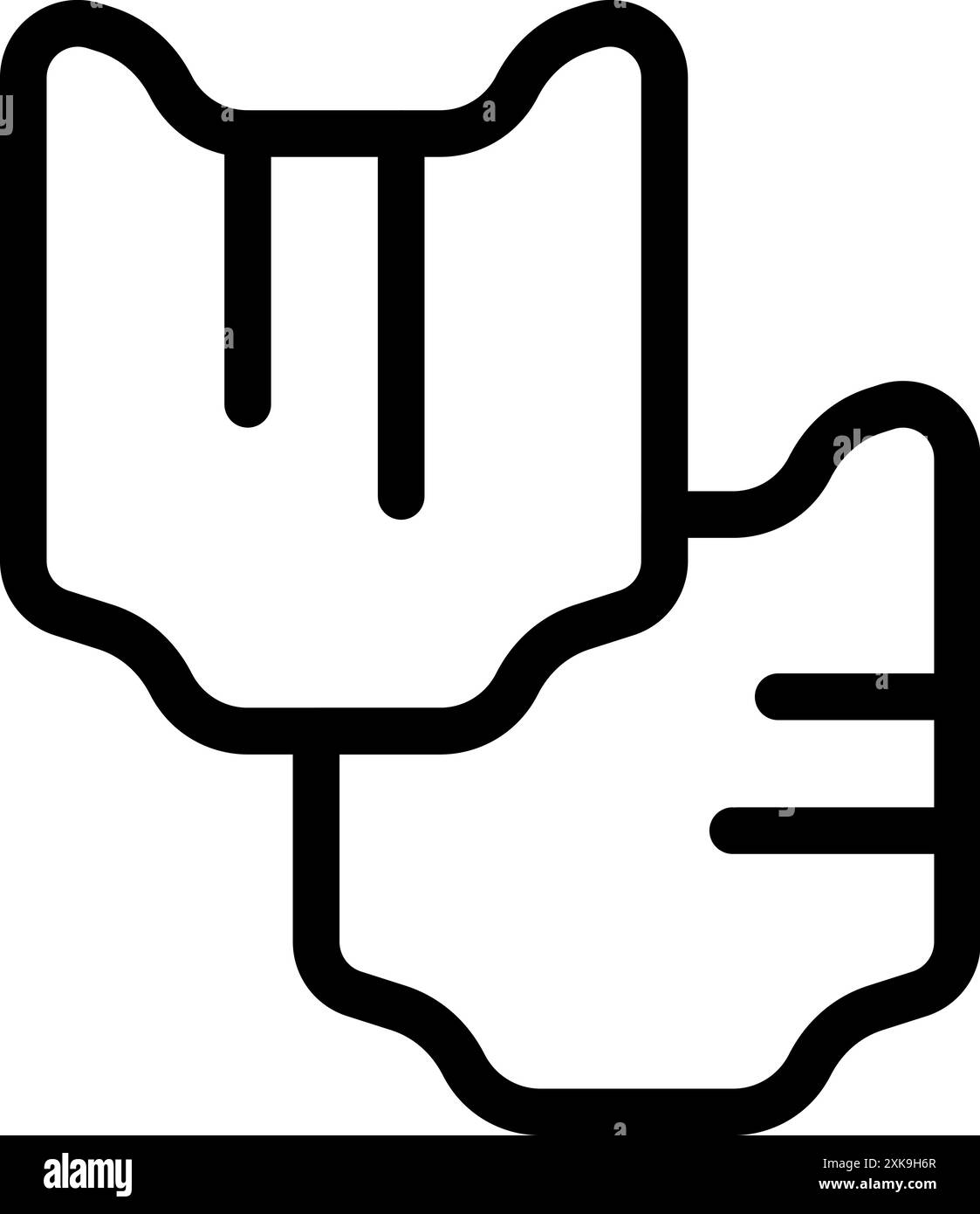 Semplice icona a forma di linea che rappresenta un paio di guanti da boxe appesi, in attesa del prossimo allenamento Illustrazione Vettoriale