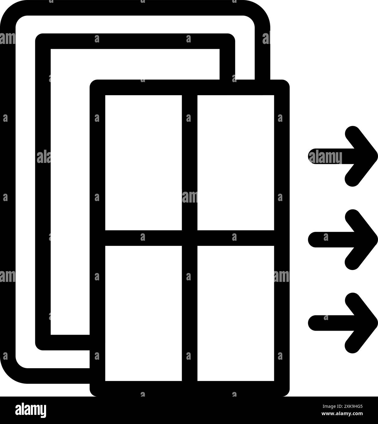 Icona line art di una finestra a tripla vetrata che migliora l'isolamento e riduce il consumo energetico Illustrazione Vettoriale