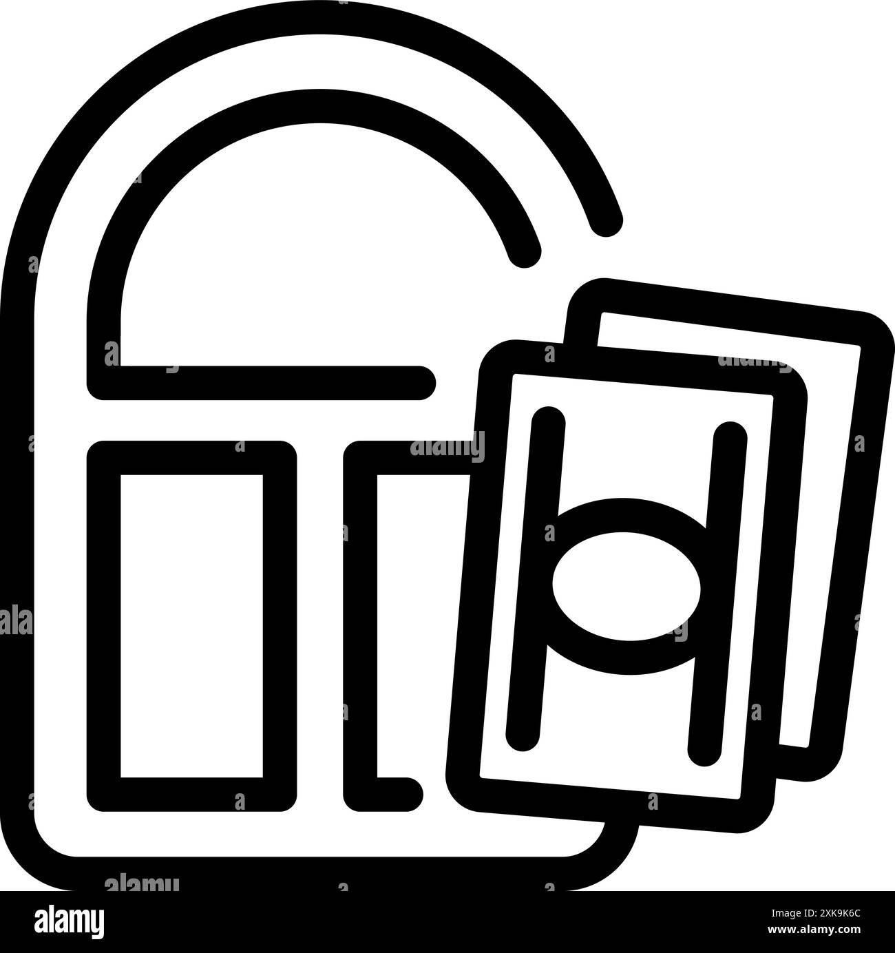 Icona line art di un bancomat che dispensa contanti, perfetta per rappresentare i concetti bancari e finanziari Illustrazione Vettoriale