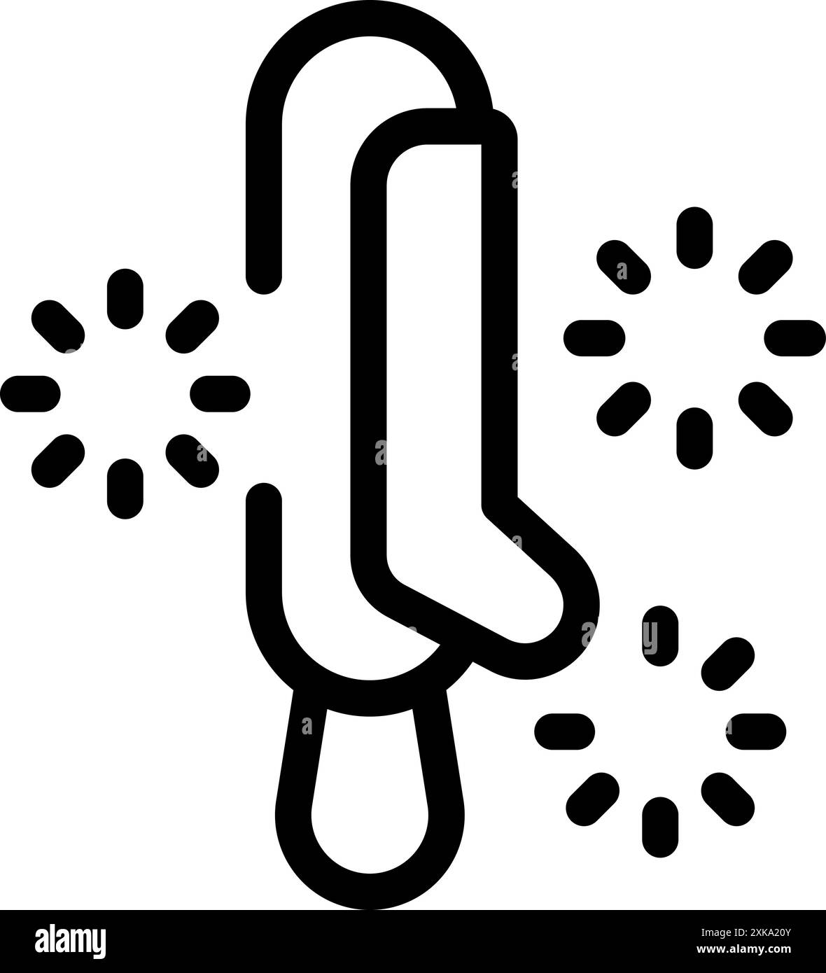 Icona a linea di calzini appesi su un asciugatrice, che emette onde di calore, suggerendo che si stanno asciugando rapidamente Illustrazione Vettoriale