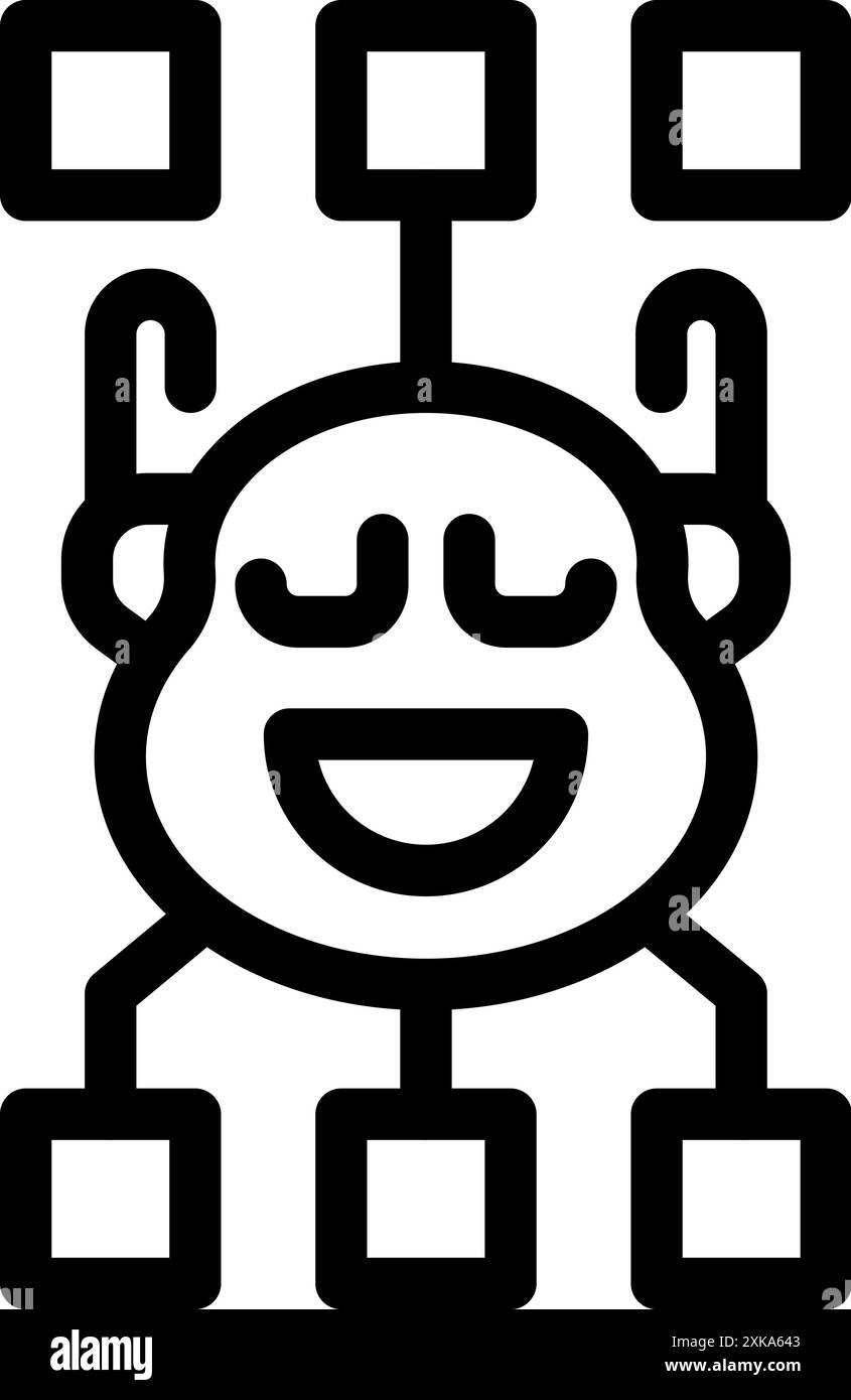 Chatbot sta elaborando i dati e si sta godendo il suo lavoro, mostrando un'espressione felice Illustrazione Vettoriale