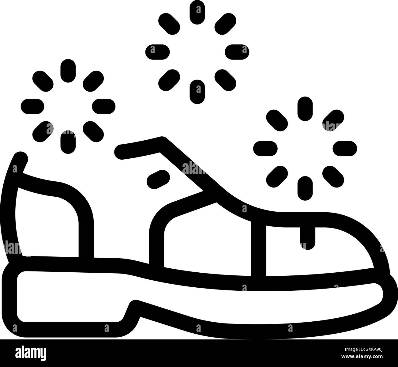 Le particelle di cattivo odore vengono rimosse da una scarpa in pelle utilizzando uno spray deodorante Illustrazione Vettoriale