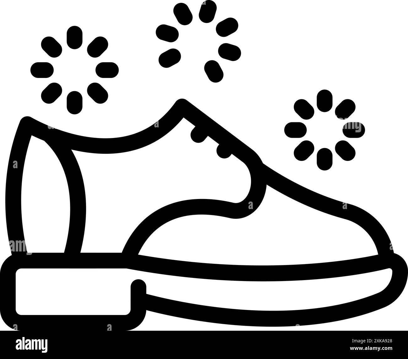 Disegno in linea di una scarpa da abito con linee di odore che eliminano da essa rappresentando un deodorante per scarpe Illustrazione Vettoriale
